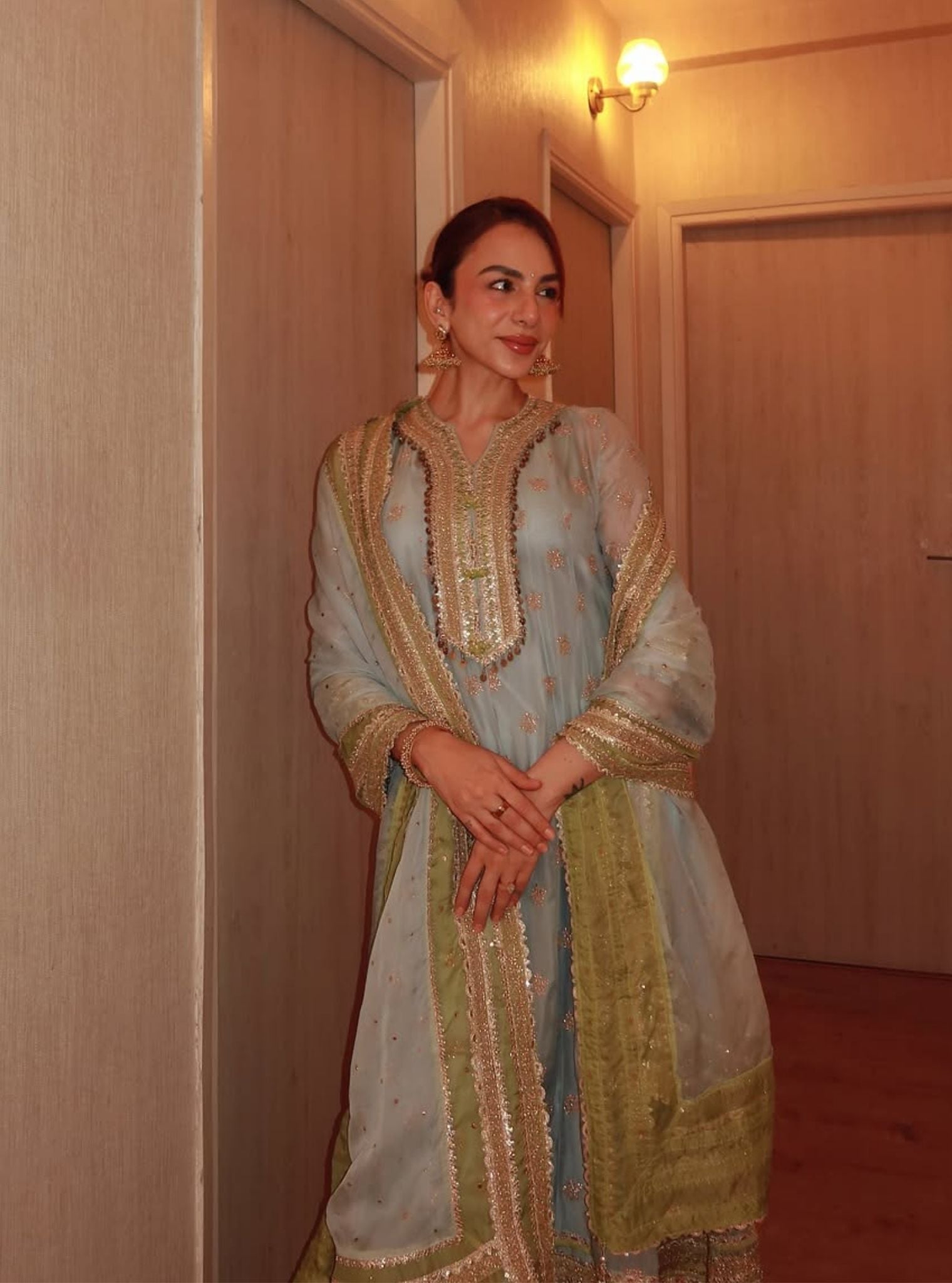 Ivana Organza Light Blue Anarkali Kurta Set