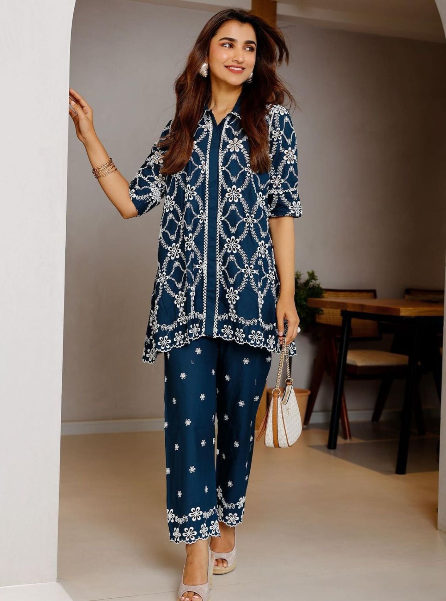 Mulmul Cotton Prue Navy Shirt With Mulmul Cotton Prue Navy Pant