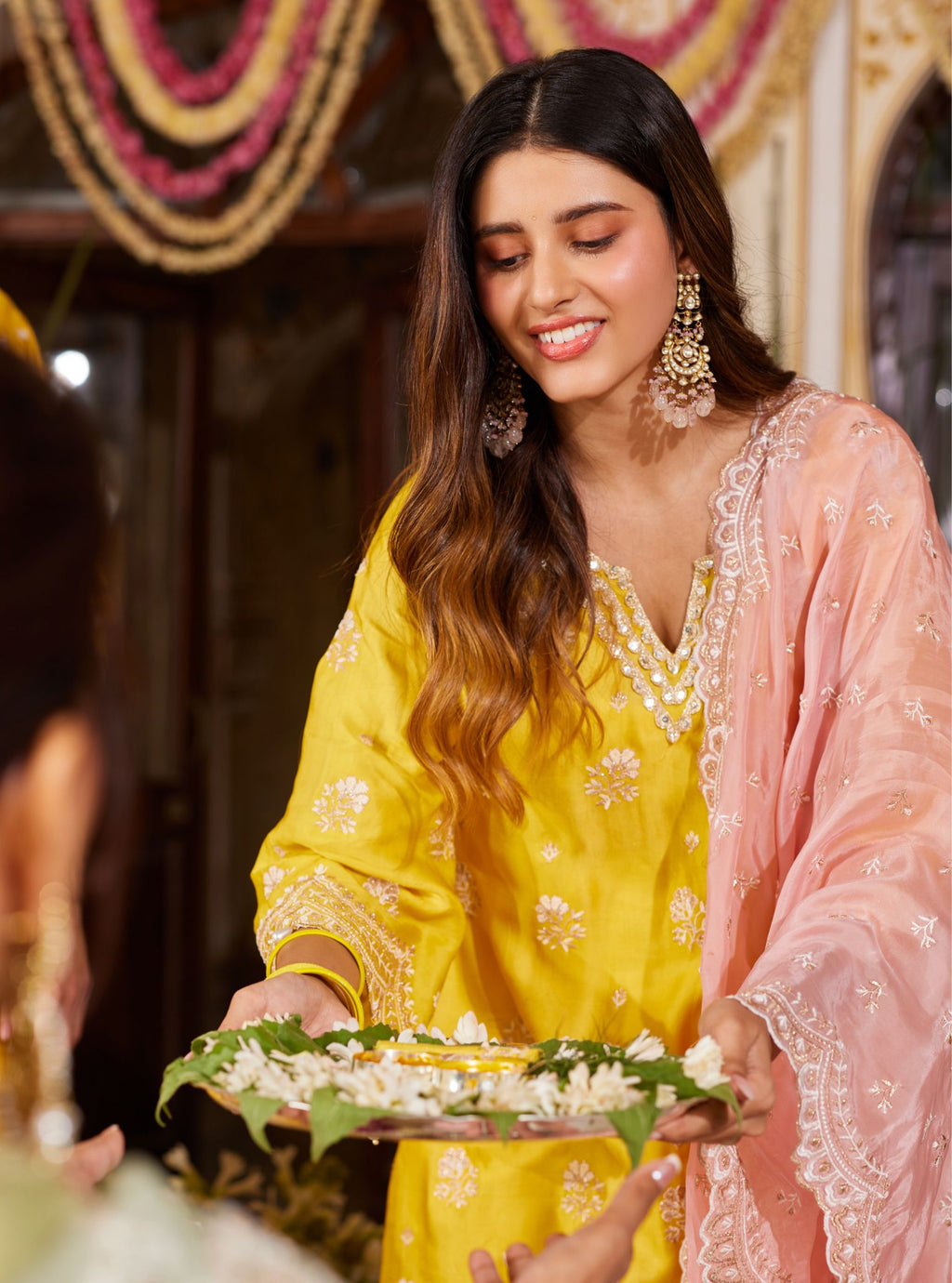 Mulmul Luxe Satin Mehar Yellow Kurta with Mulmul Luxe Satin Mehar Yell