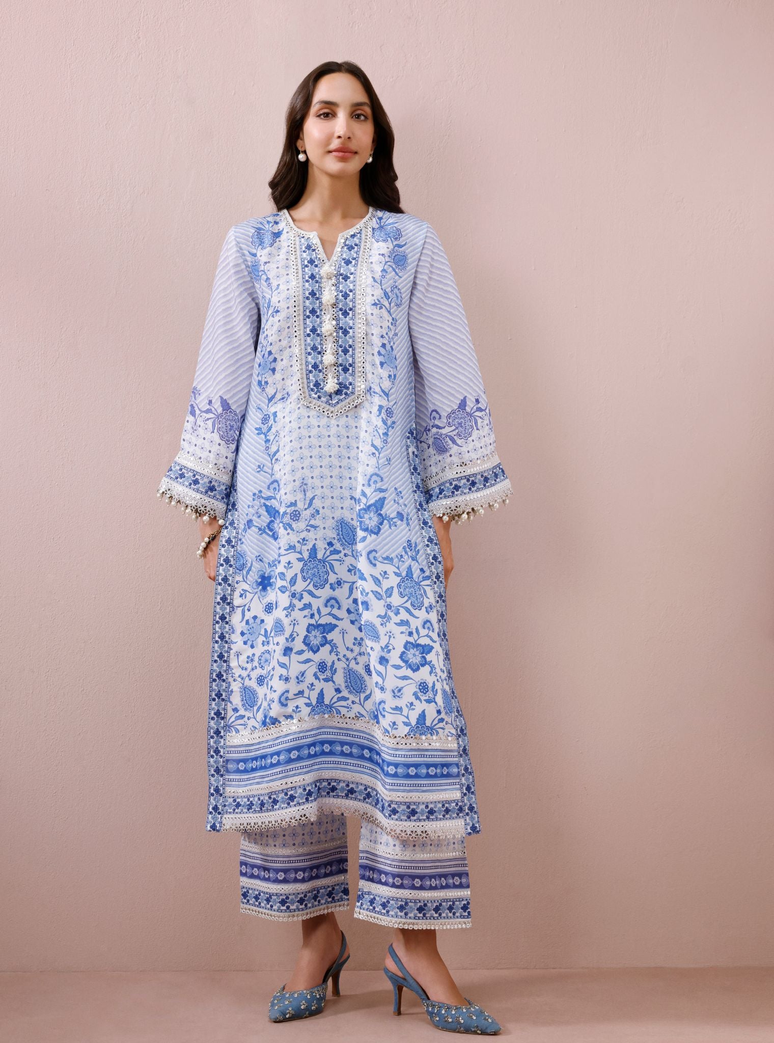 Olisha Lawn Steel Blue Kurta Set