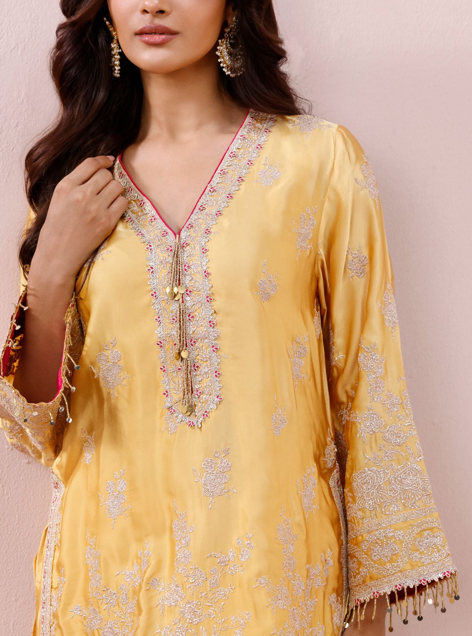 Saaj Cupro Satin Yellow Kurta Set