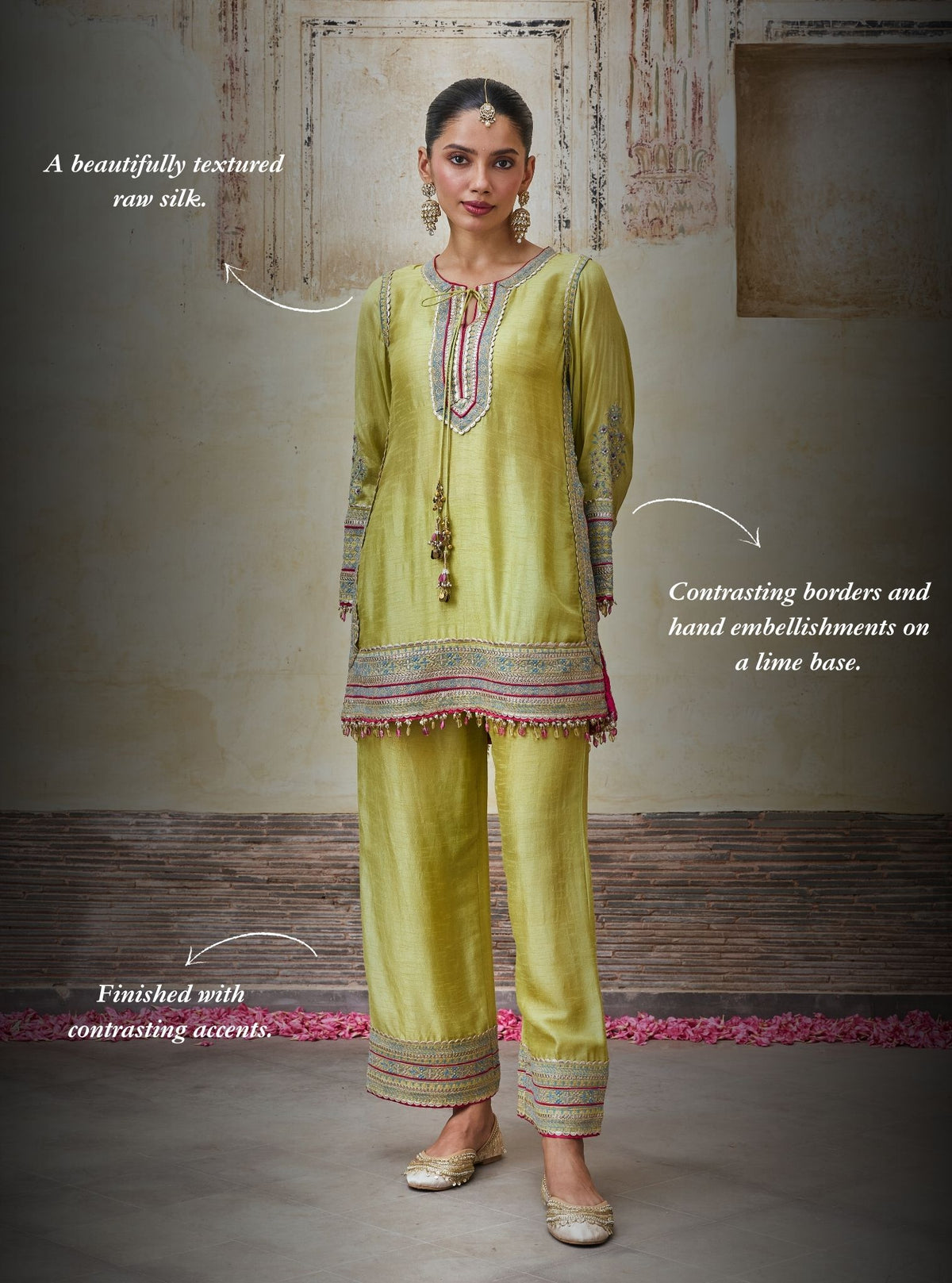 Rimya Bemberg Raw Silk Lime Kurta Set