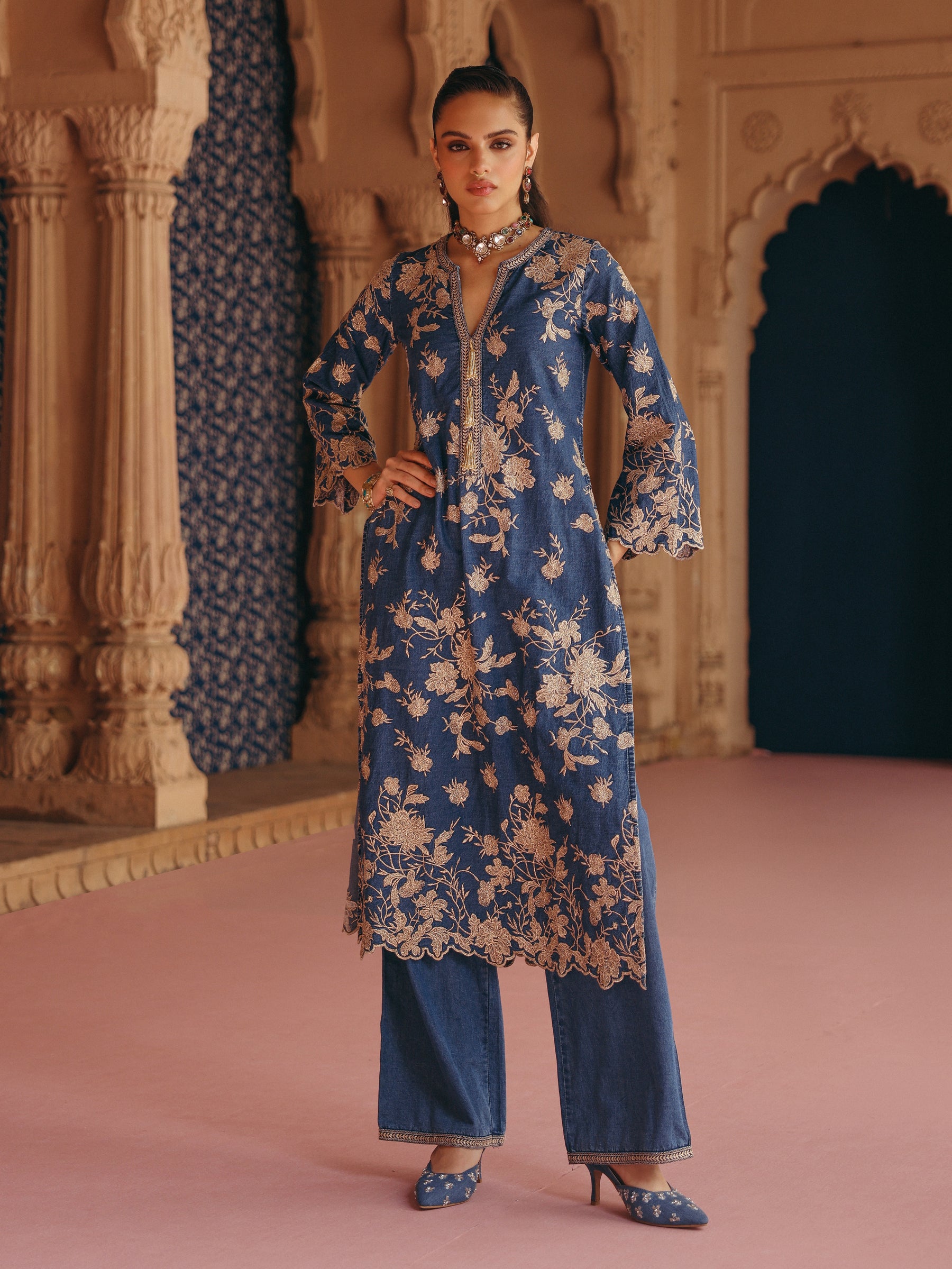 Reet Denim Long Kurta Set