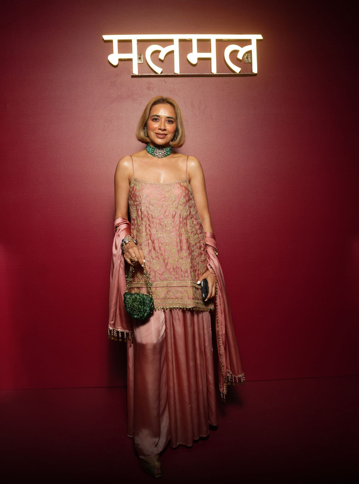 Aangan Cupro Satin Pink Sharara Set