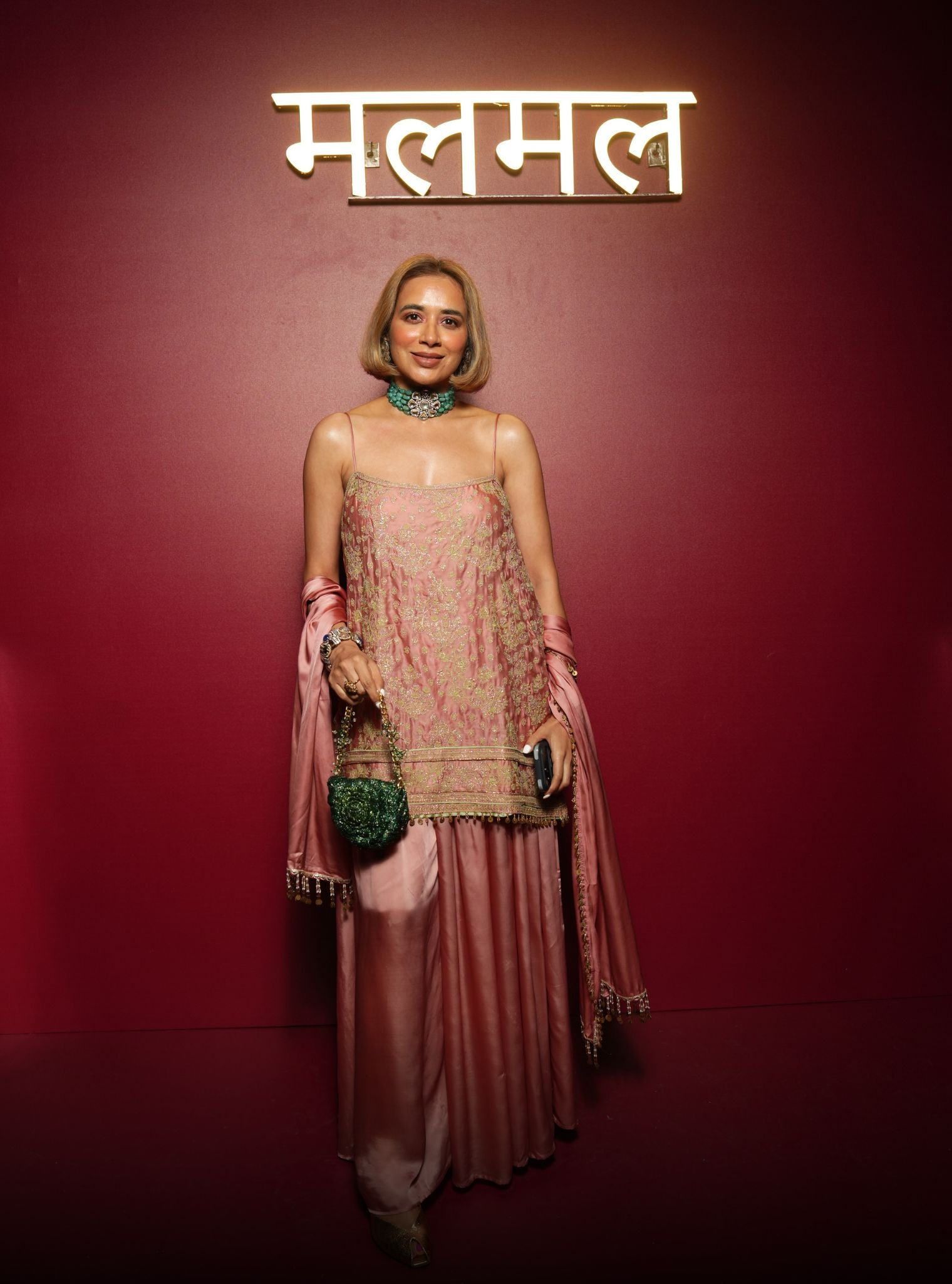 Aangan Cupro Satin Pink Sharara Set