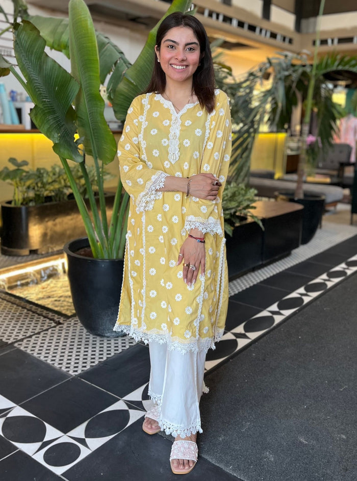 Mulmul Supima Cotton Syari Yellow Kurta