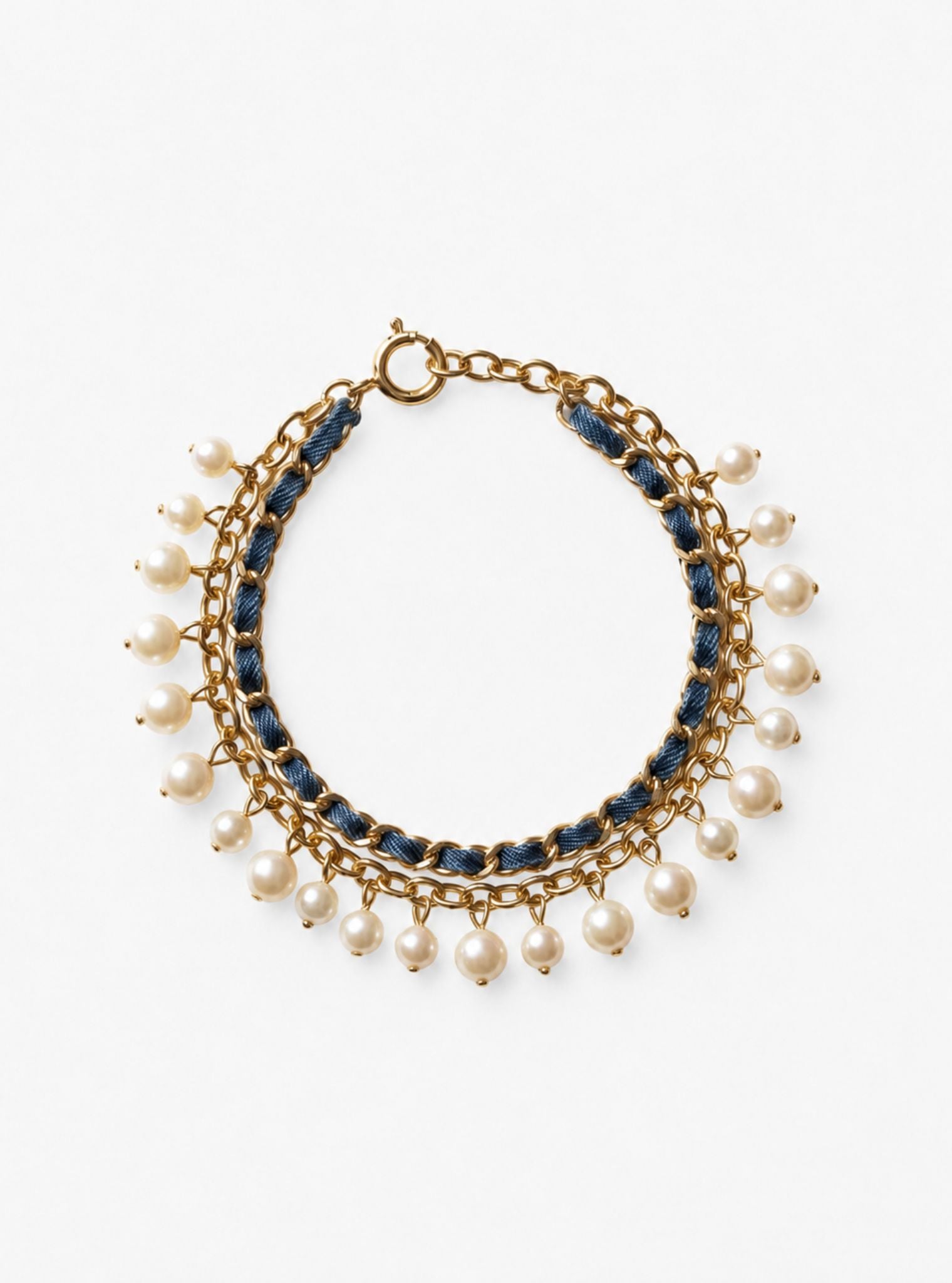 Denim Pearl Dangle Bracelet