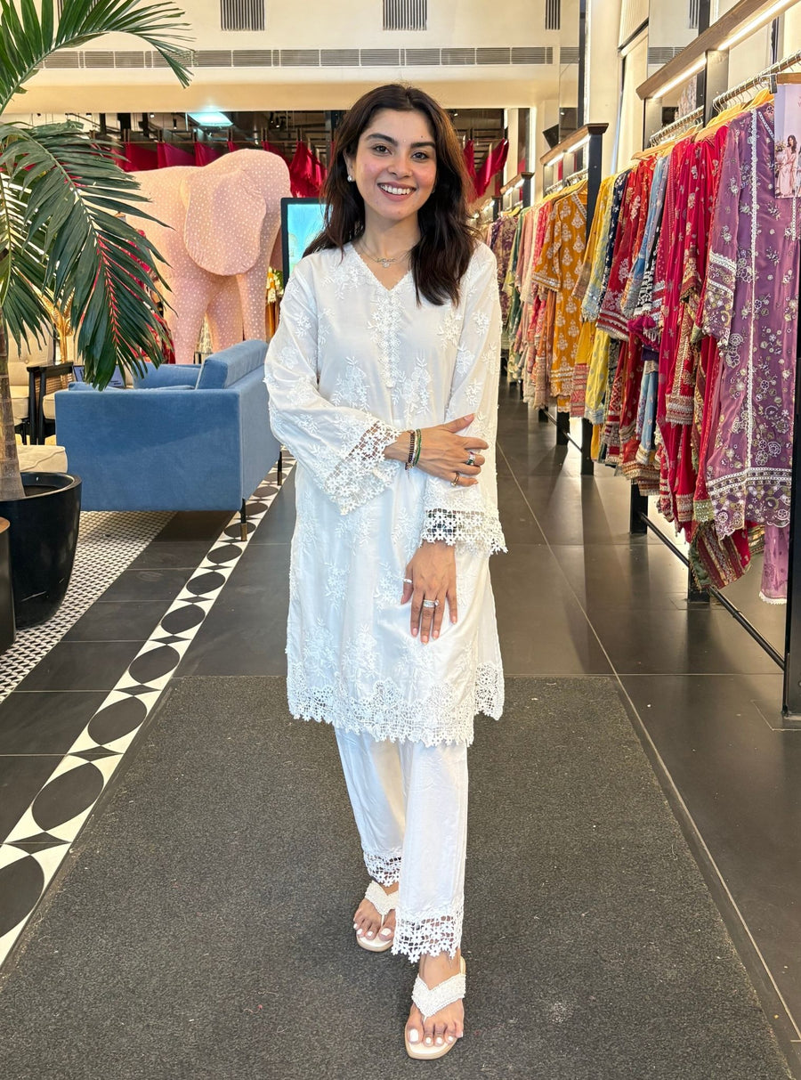 Sira Supima Cotton Stark White Kurta With Yara Pant main image 1