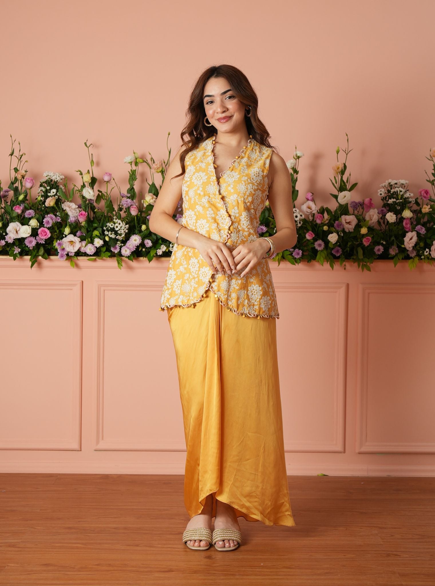Mehira Mustard Jacket & Skirt Set