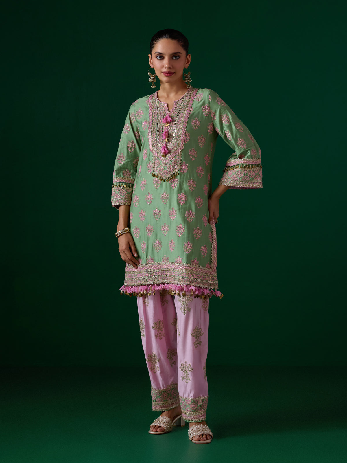 Lani Pima Satin Green Kurta Set