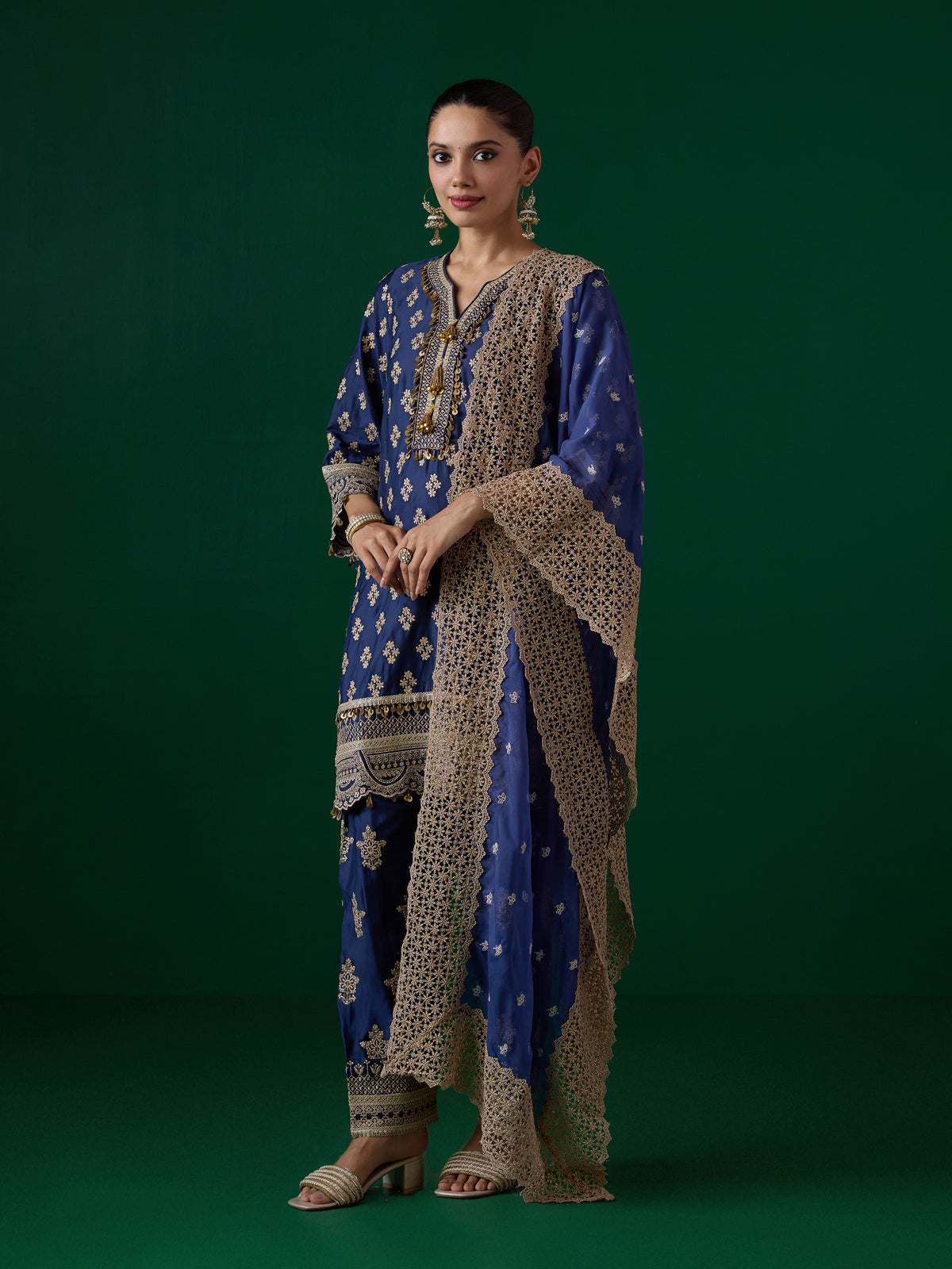 Elira Pima Satin Navy Kurta Set