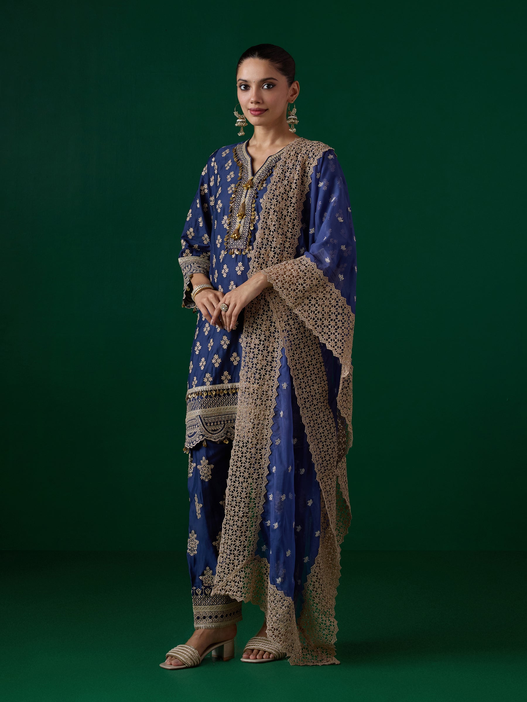 Elira Pima Satin Navy Kurta Set