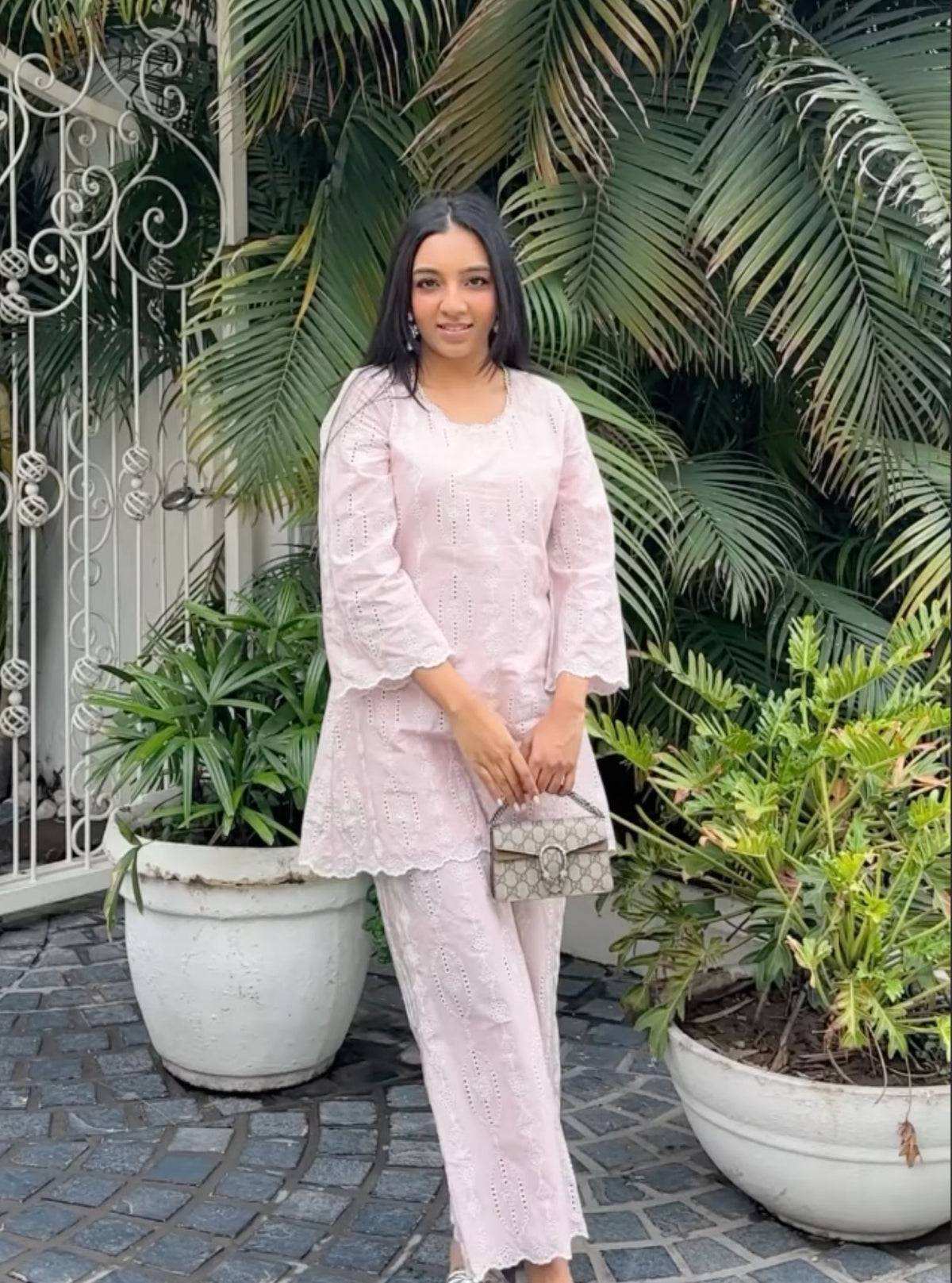 Organic Cotton Top And Pant Set With Ruffles Dusty Pink