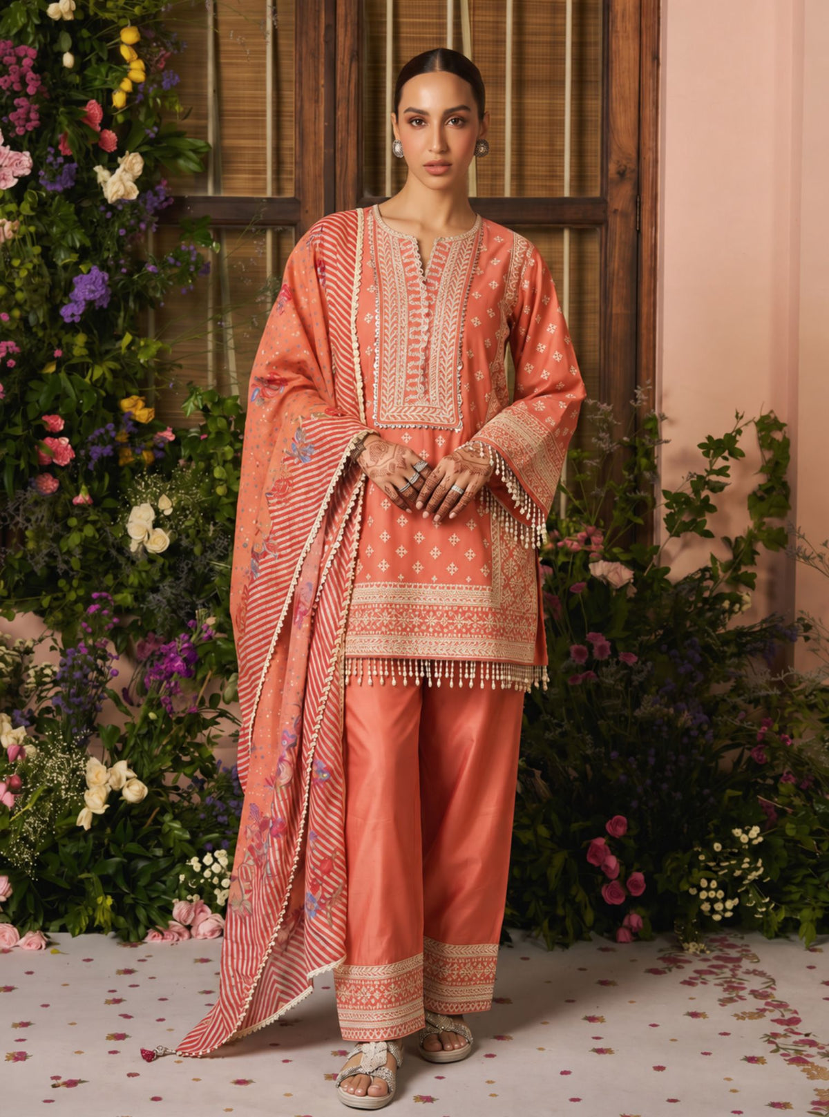 Arna Pima Satin Terracotta Kurta Set