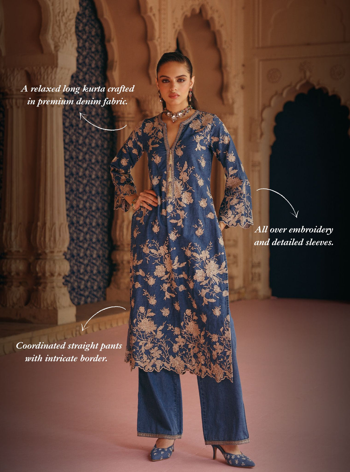 Reet Denim Long Kurta Set