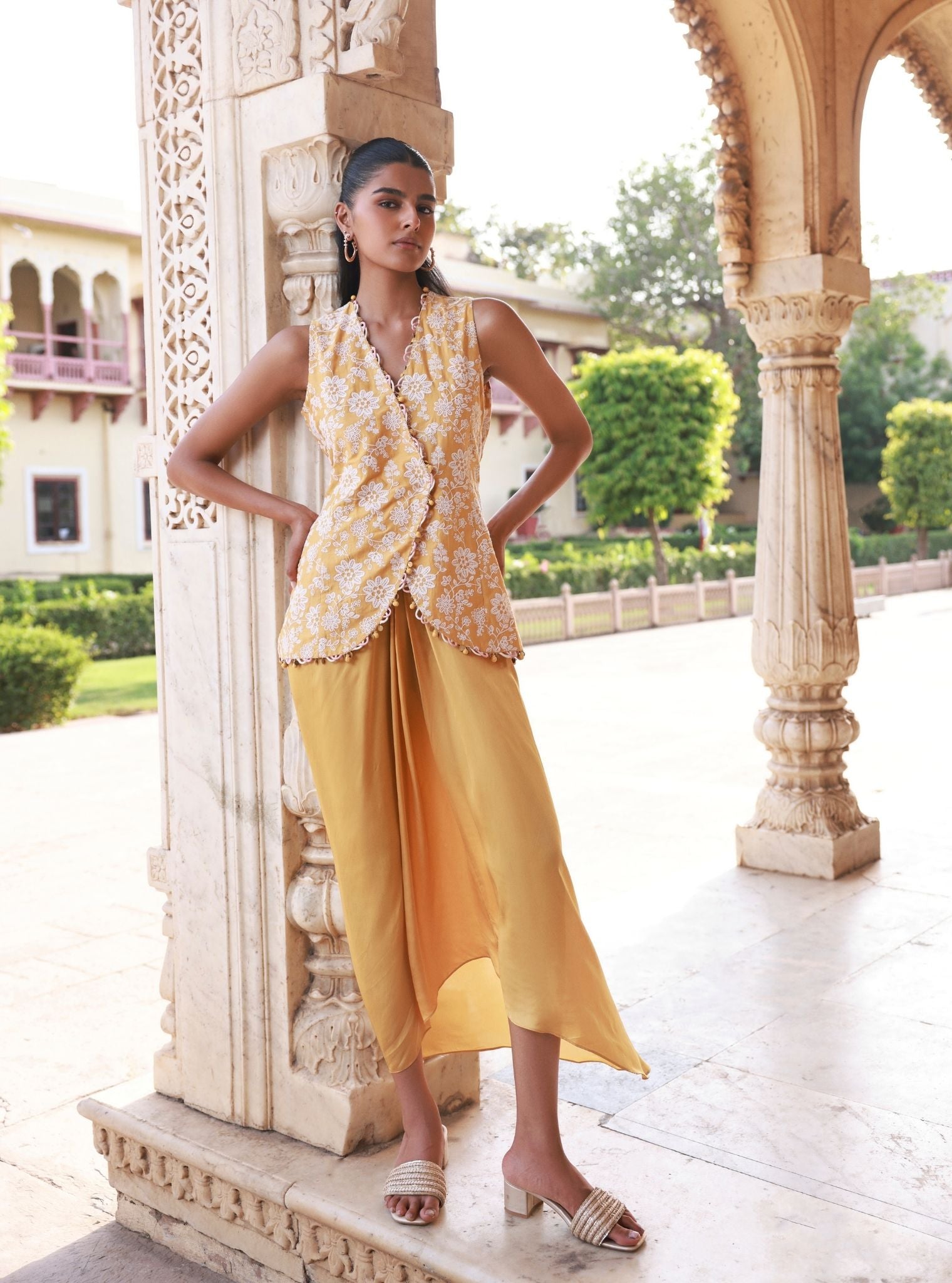 Mehira Mustard Jacket & Skirt Set