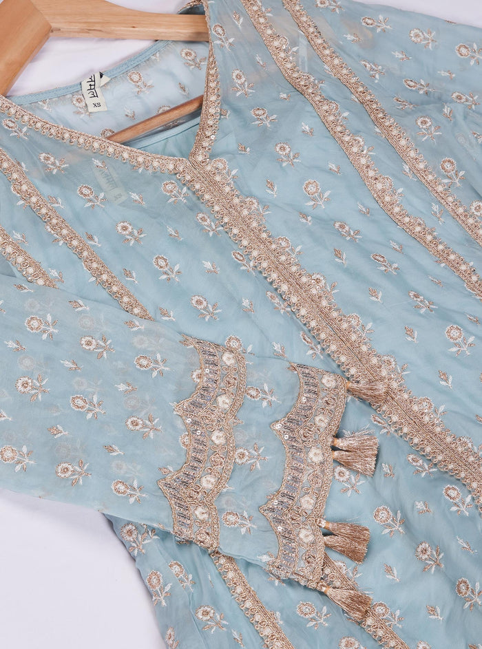 MulMul Organza Savannah Blue Kurta