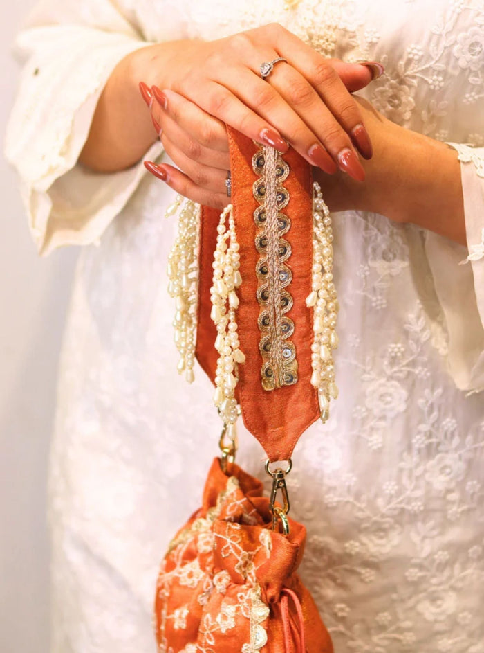 Mulmul Resham Black Potli Bag