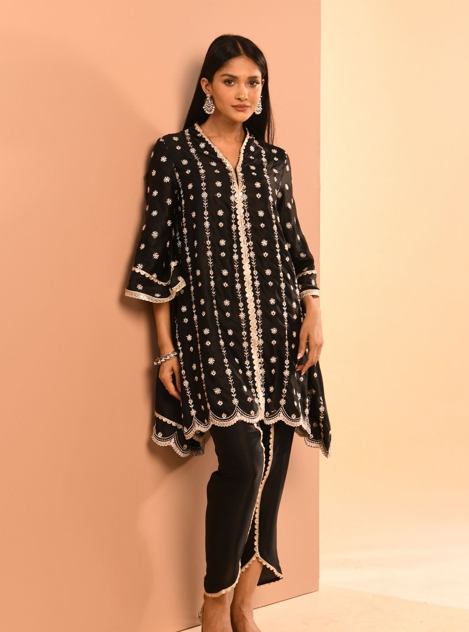 Mulmul Cupro Amara Black Kurta With Mulmul Cupro Amara Black Pant