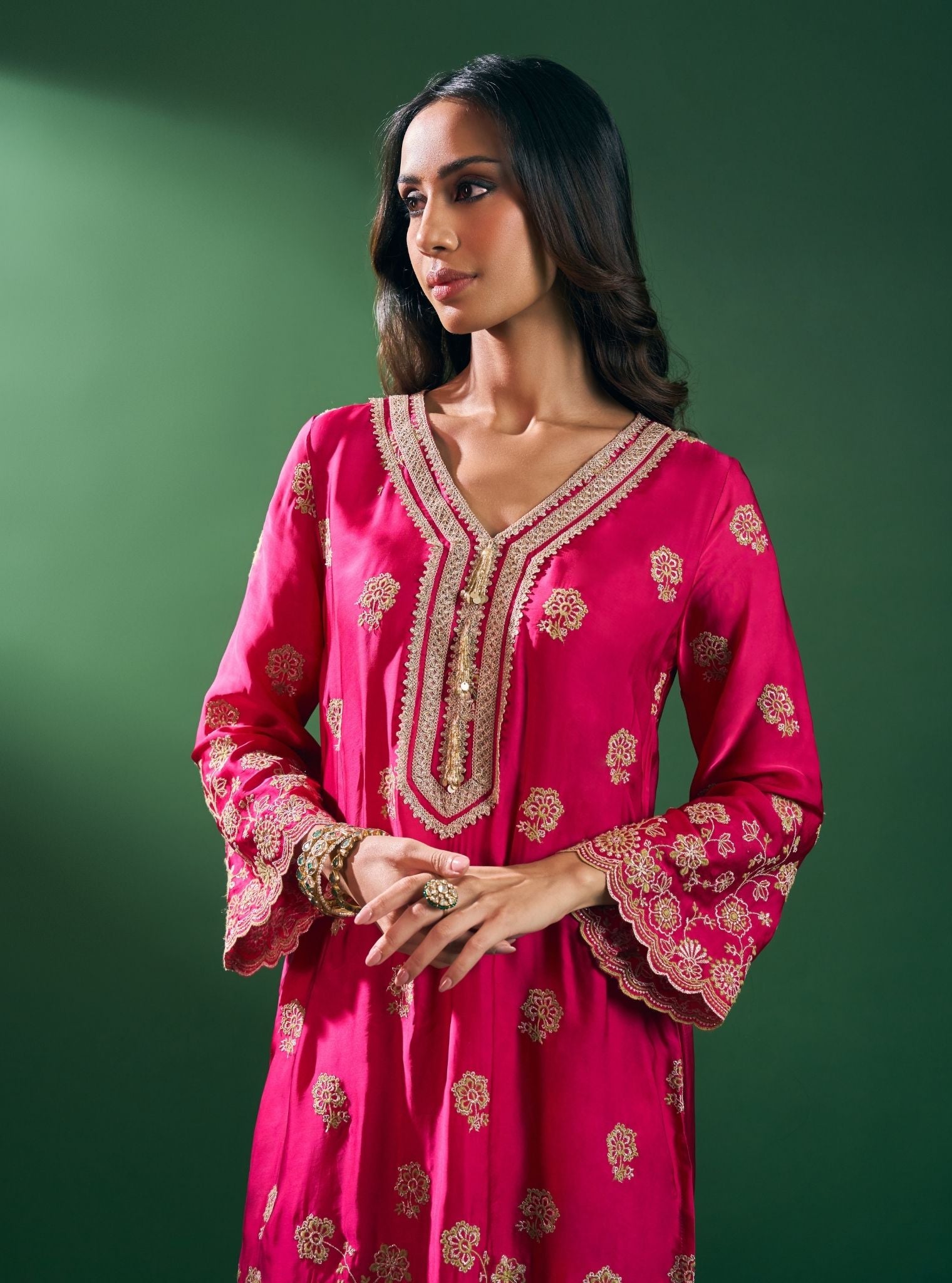 Dira Cupro Satin Fuschia Kurta Set