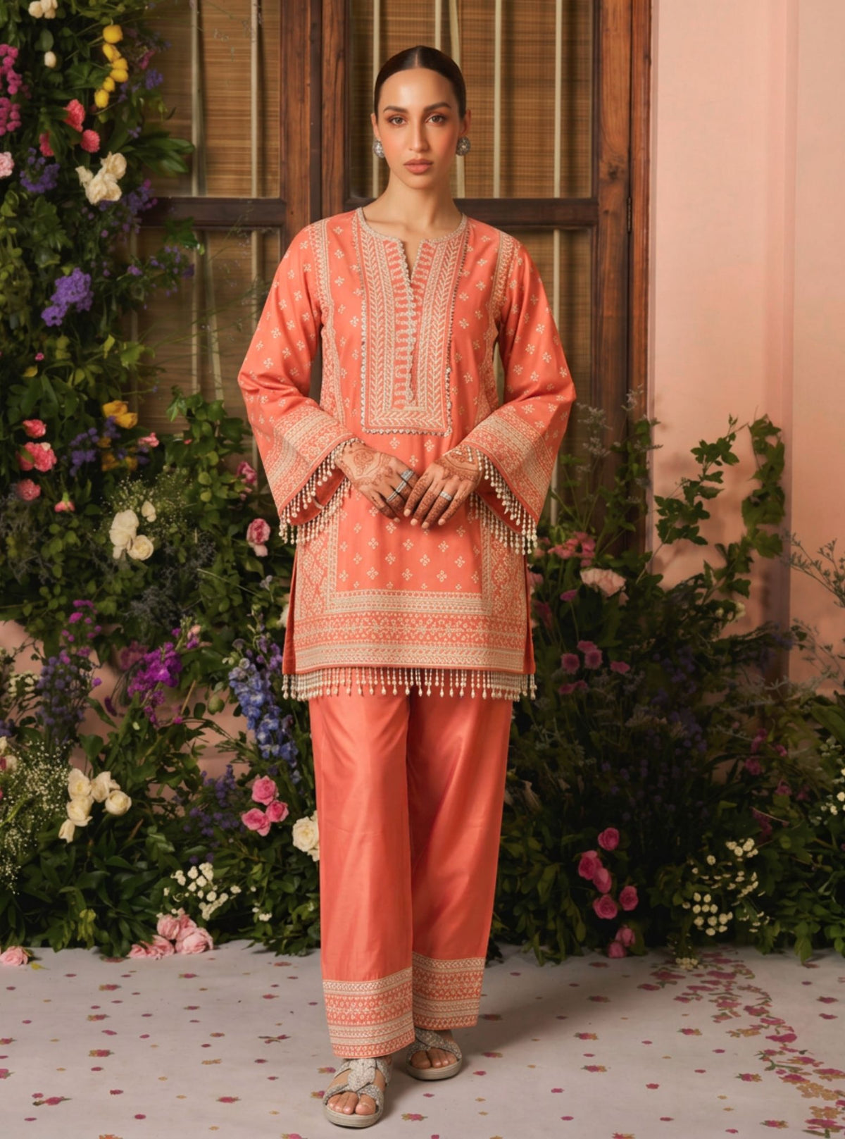 Arna Pima Satin Terracotta Kurta Set