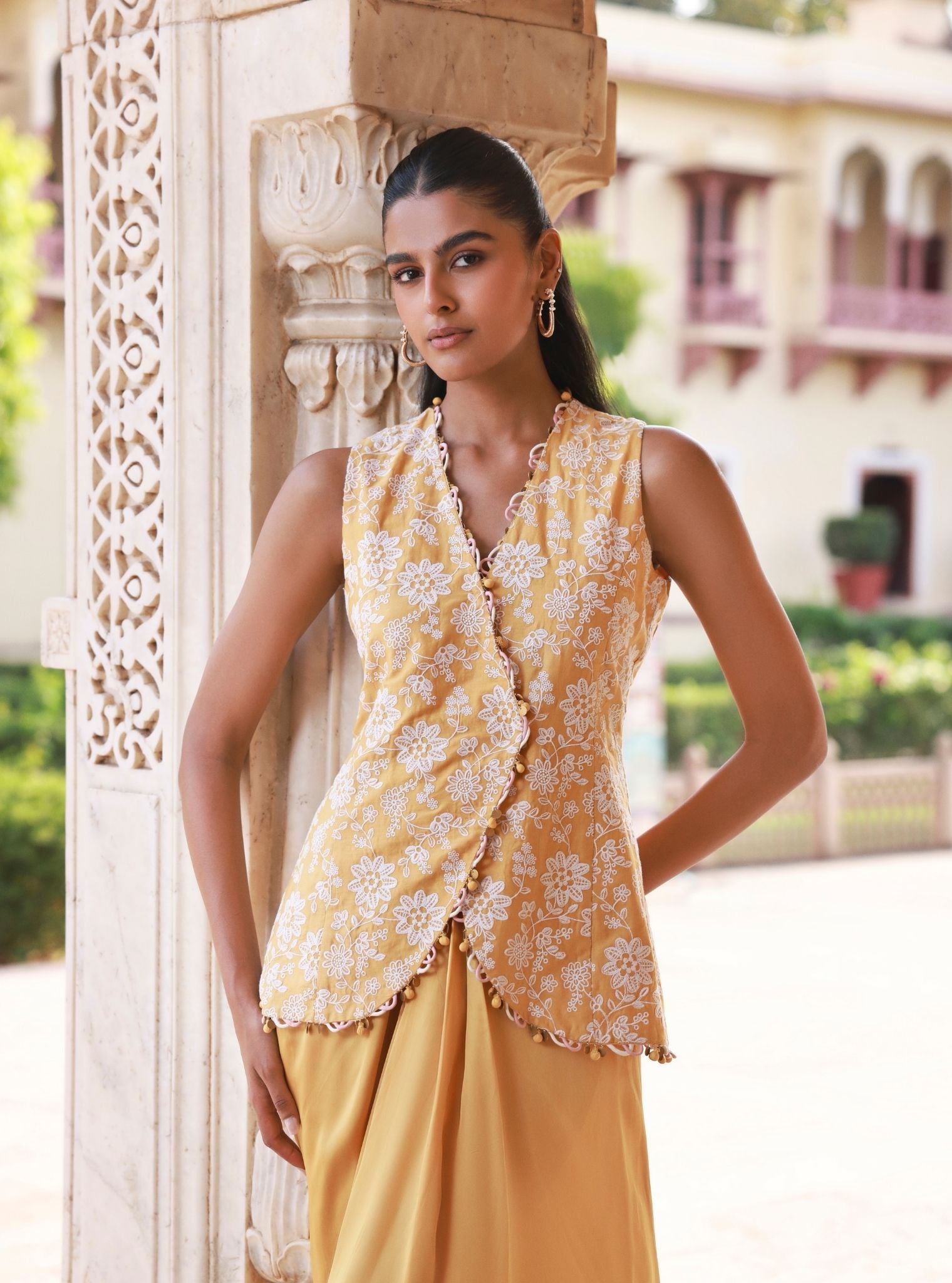 Mehira Mustard Jacket & Skirt Set