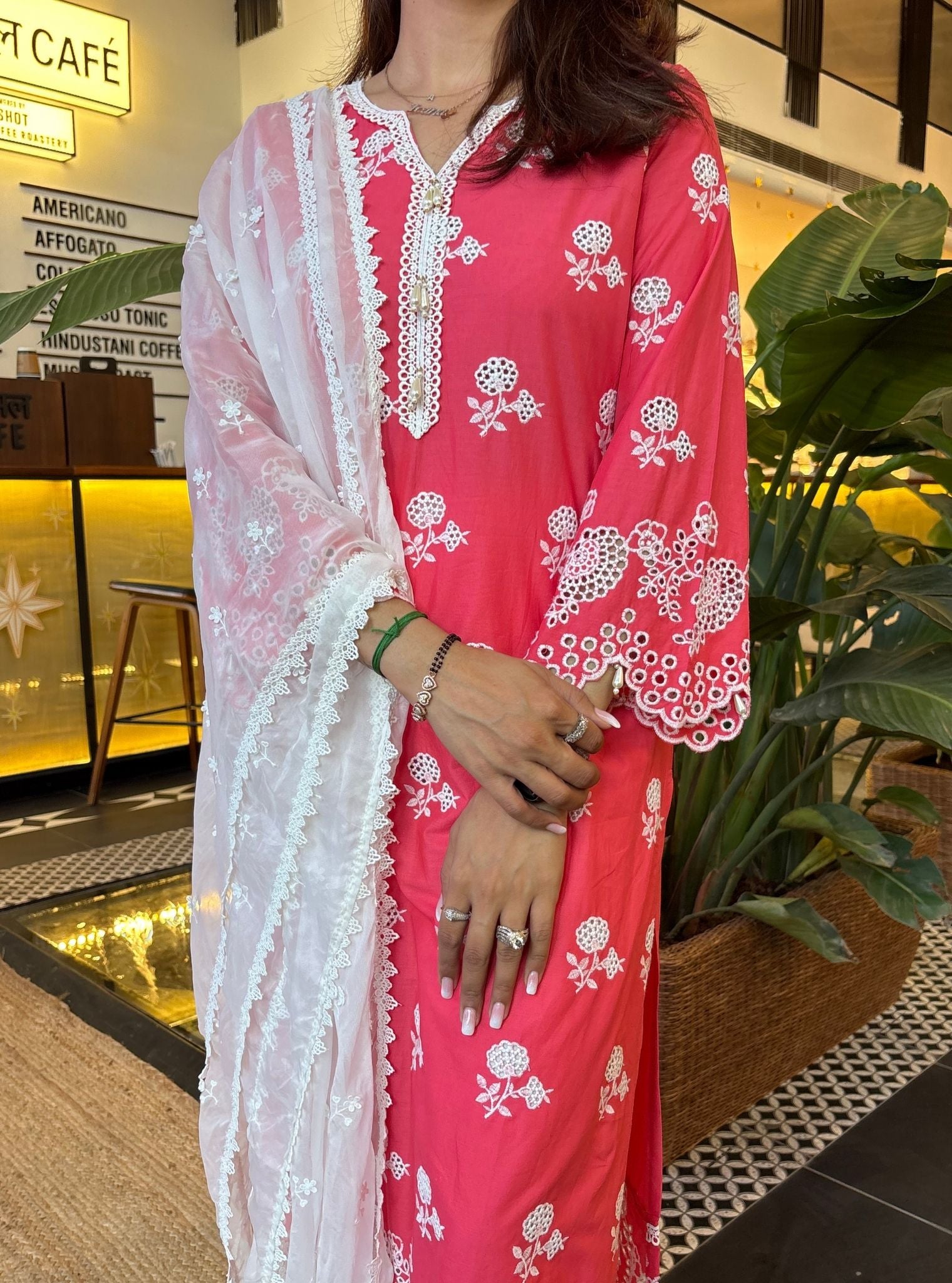 Dahna Pima Satin Fuschia Kurta Set