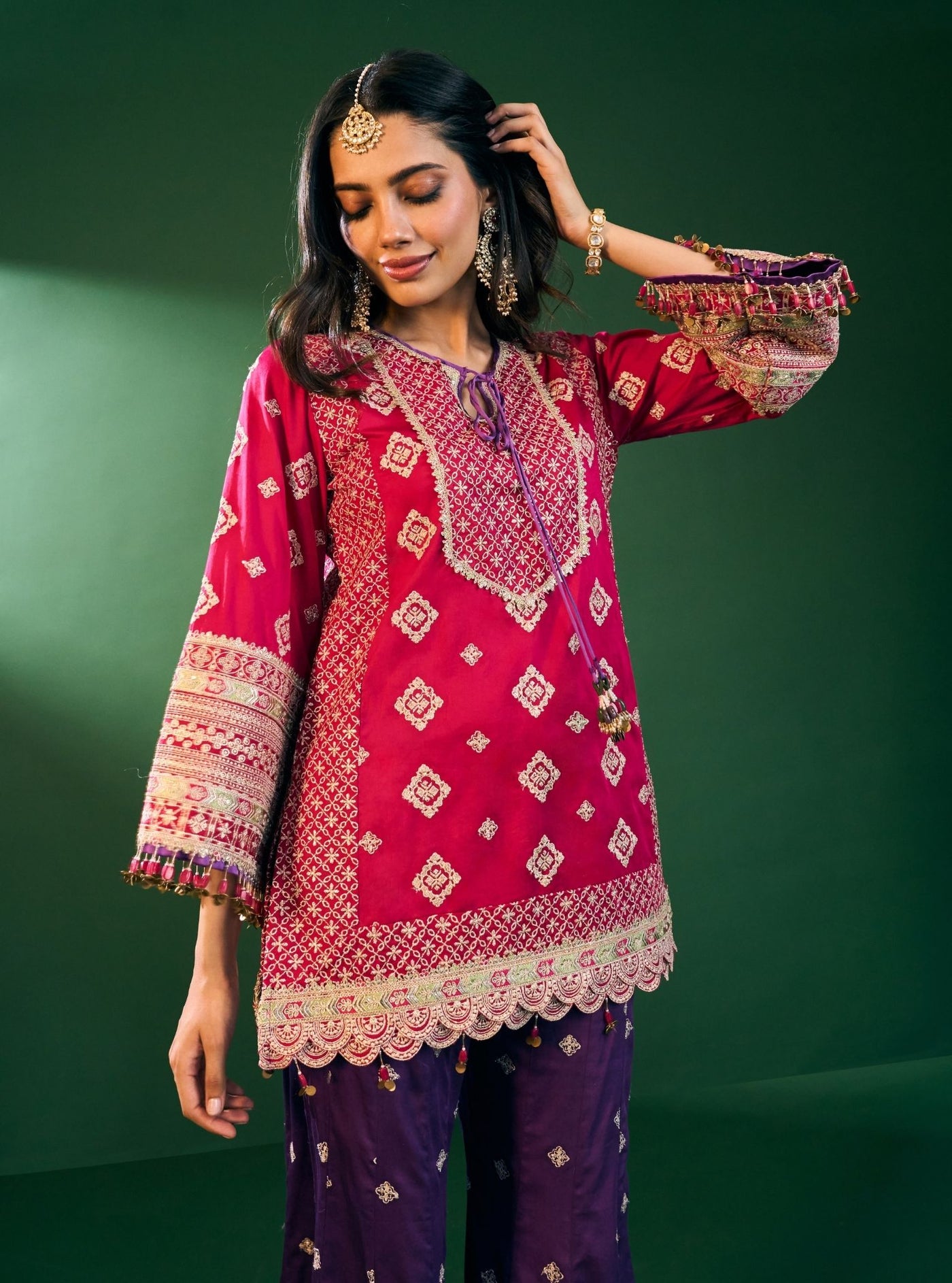Hemangi Pima Satin Fuchsia Kurta Set