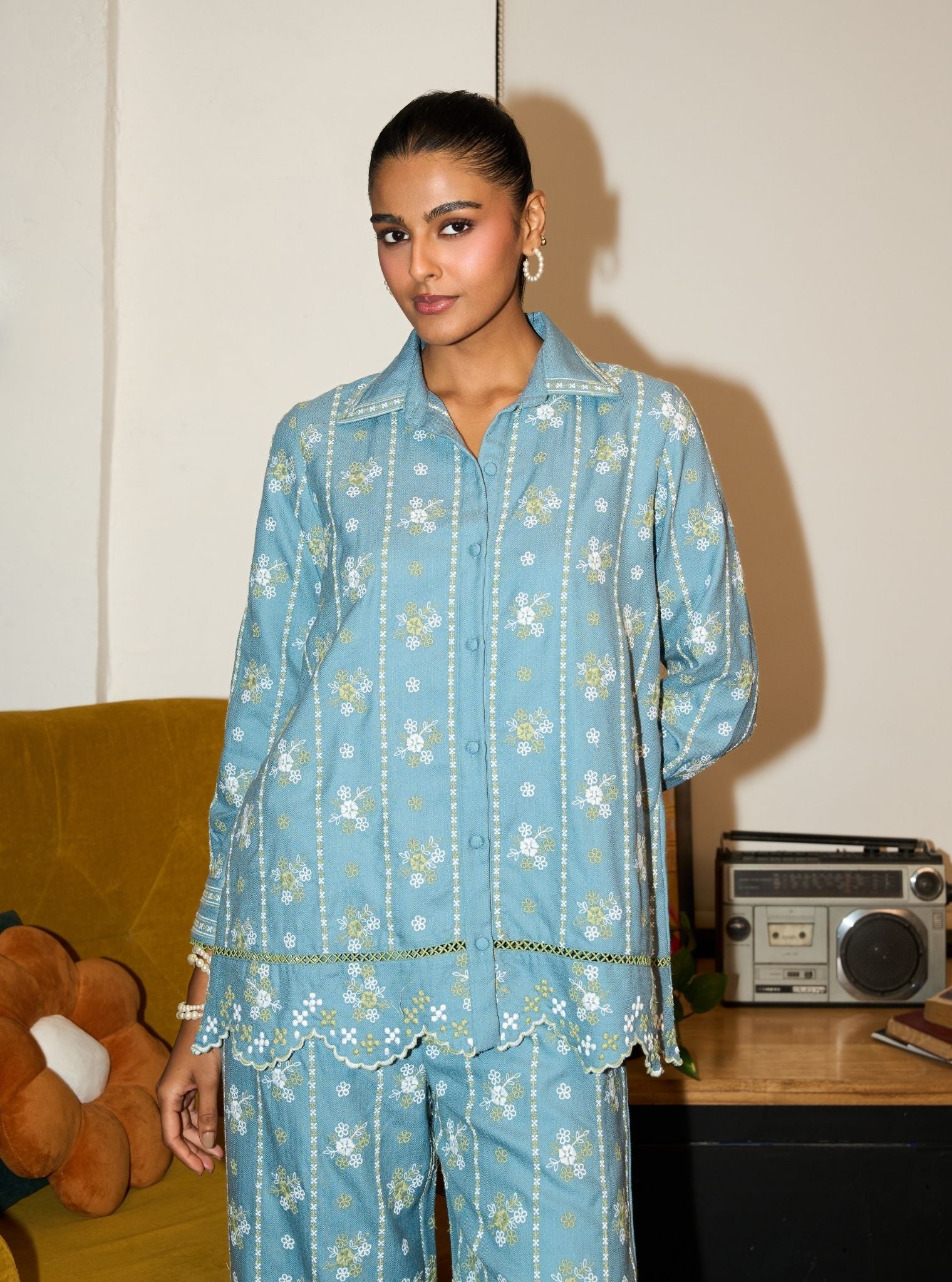 Norah Wool Light Blue Shirt Set