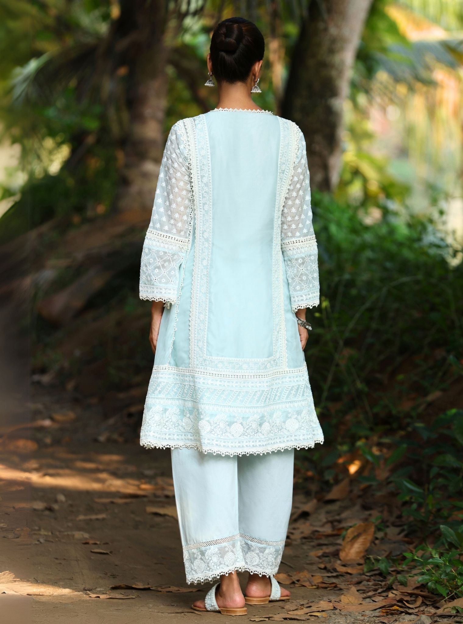 Mulmul Organza Sritha Blue Kurta With Mulmul Cotton Sritha Blue Pant