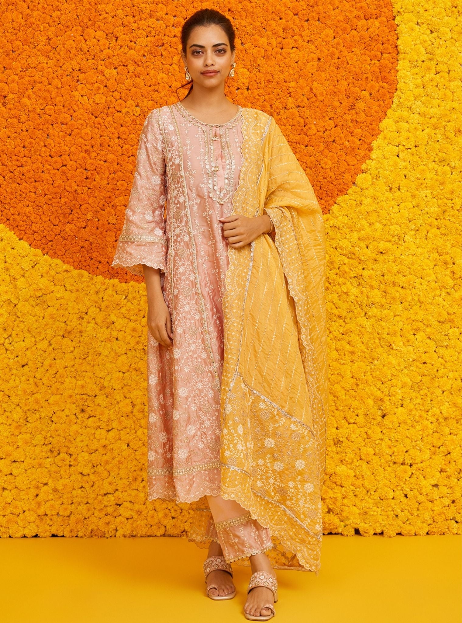Mulmul Pima Satin Saathiya Pink Pant