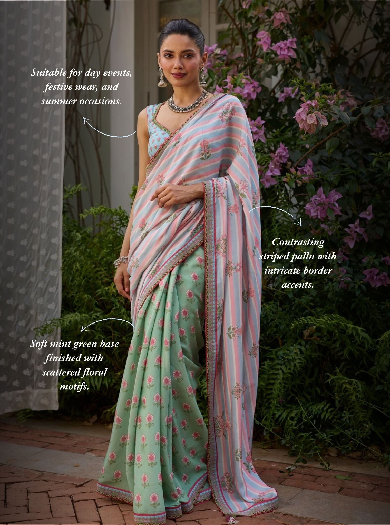 Rava Lawn Printed Green Saree