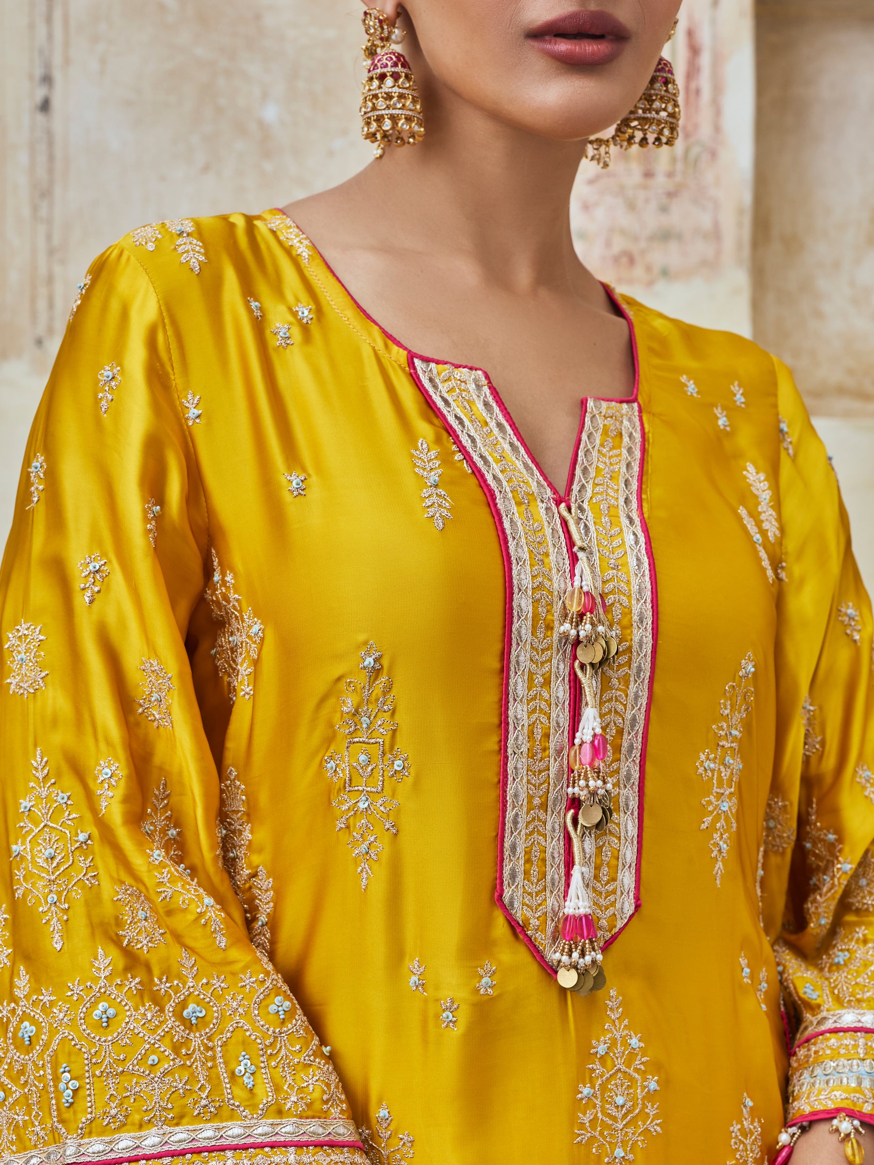 Jaani Cupro Satin Mustard Kurta Set