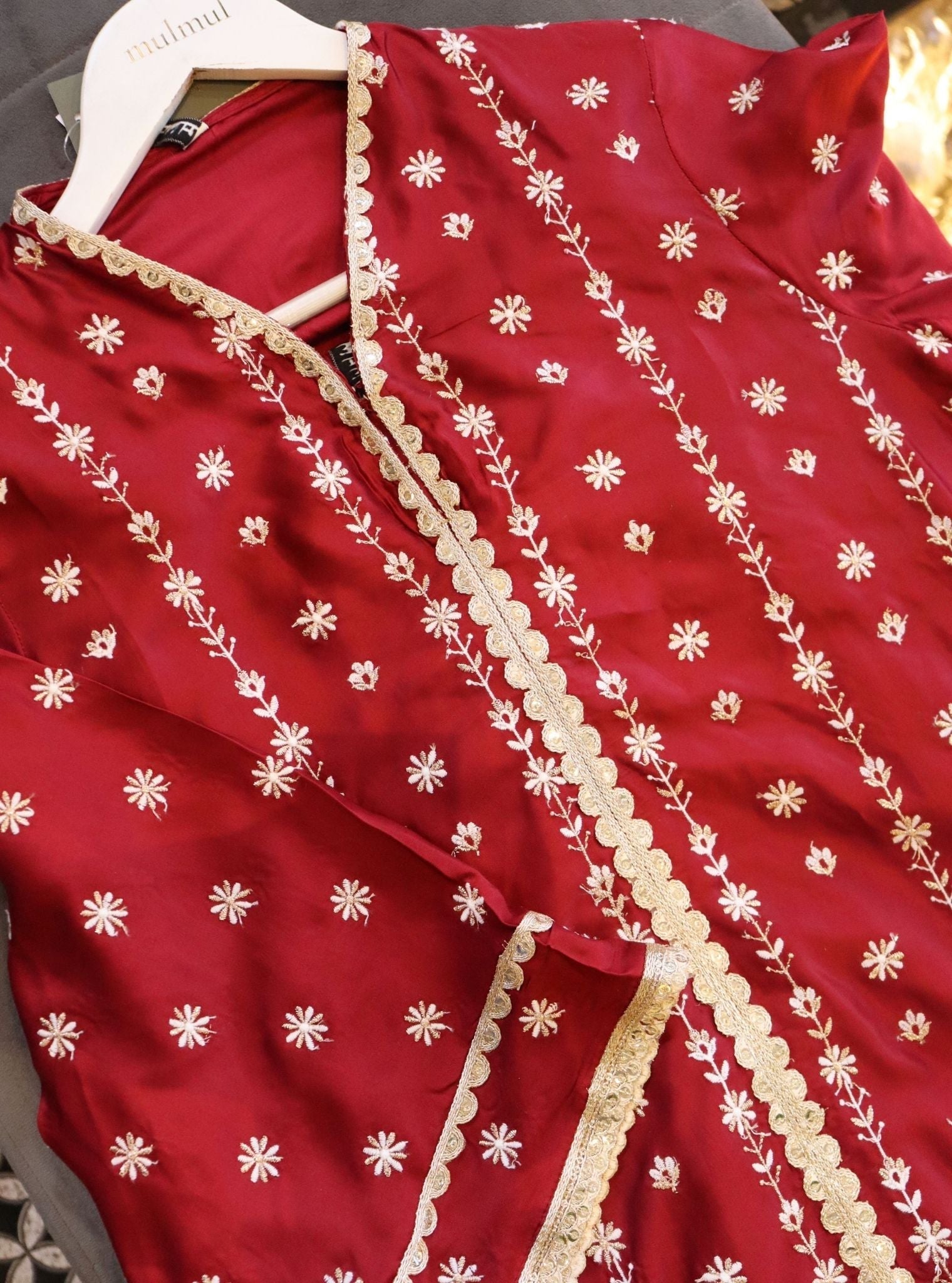 Mulmul Cupro Amara Wine Kurta