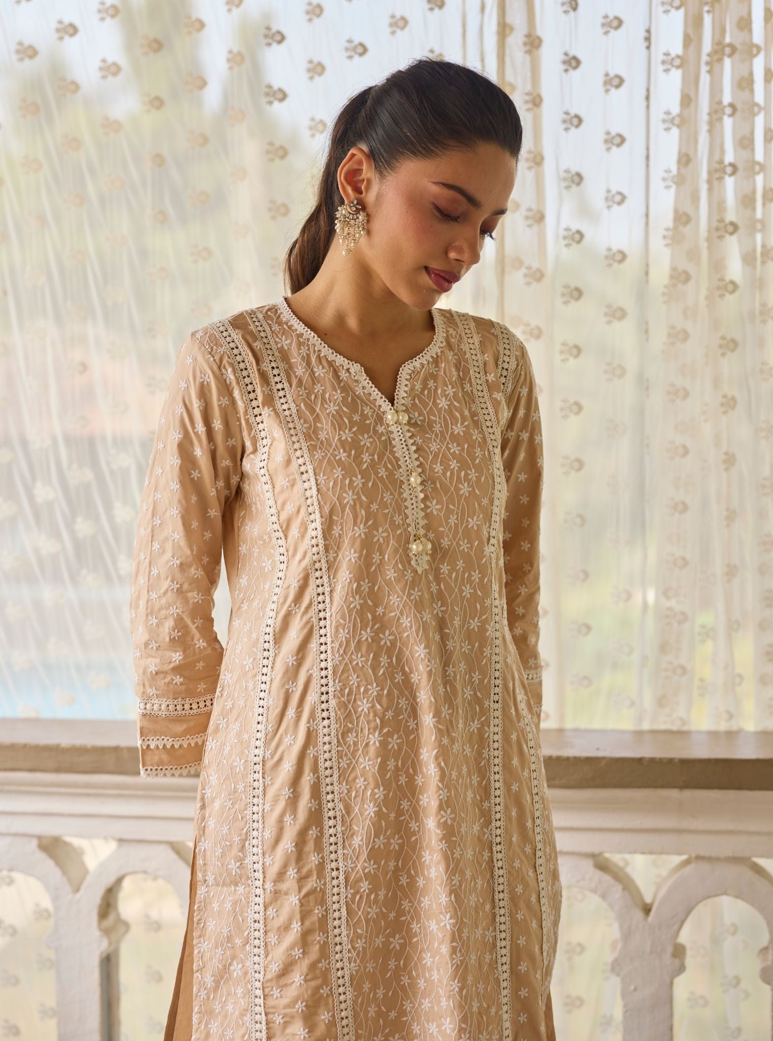 Moira Supima Cotton Beige Kurta Set