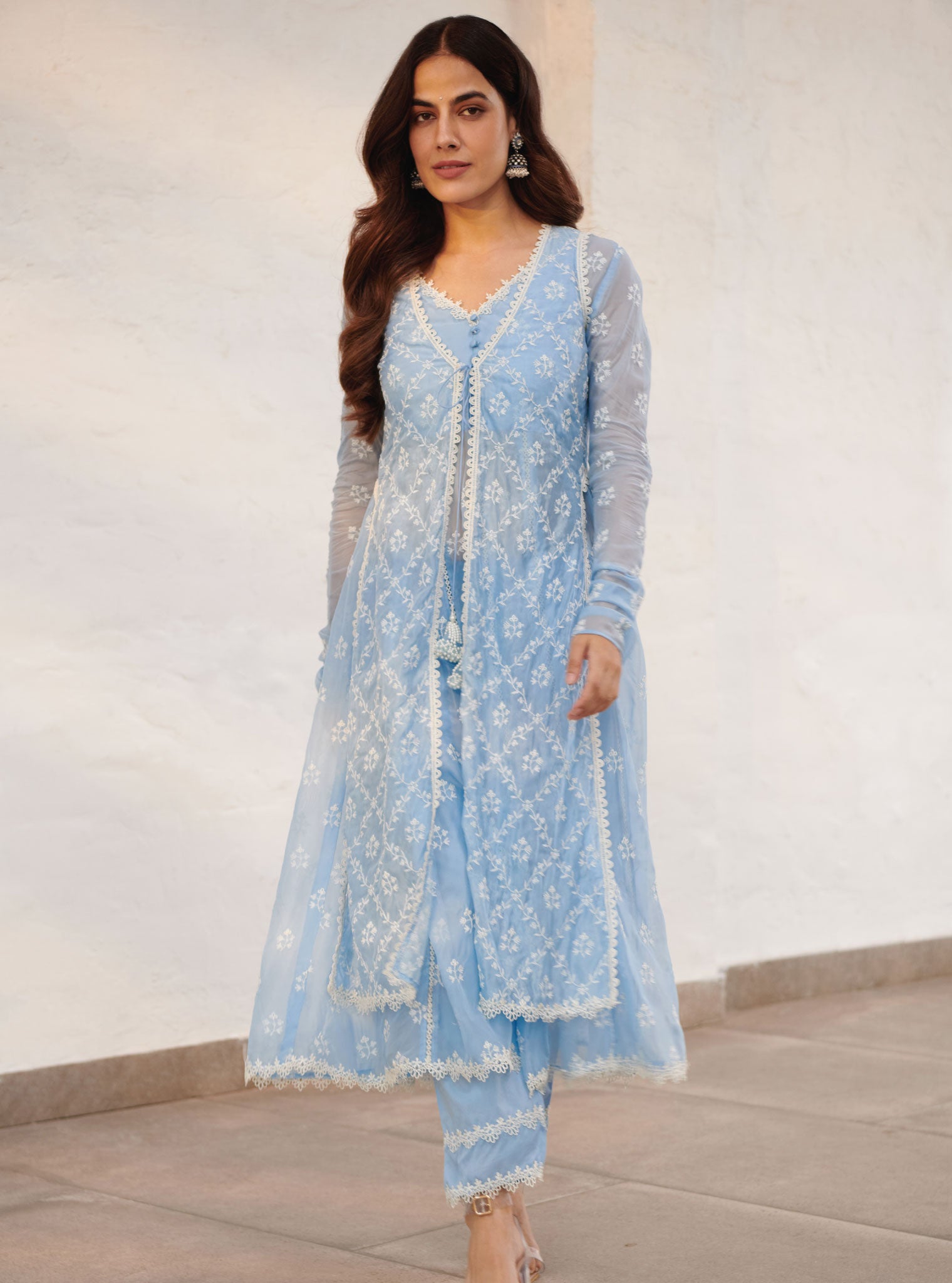 Mulmul Organza Essex Anarkali Kurta with Organza Jacket