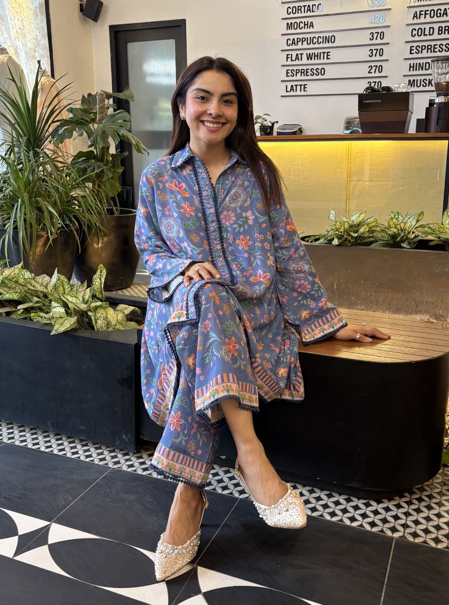 Chunari Lawn Printed Steel Blue Shirt Set