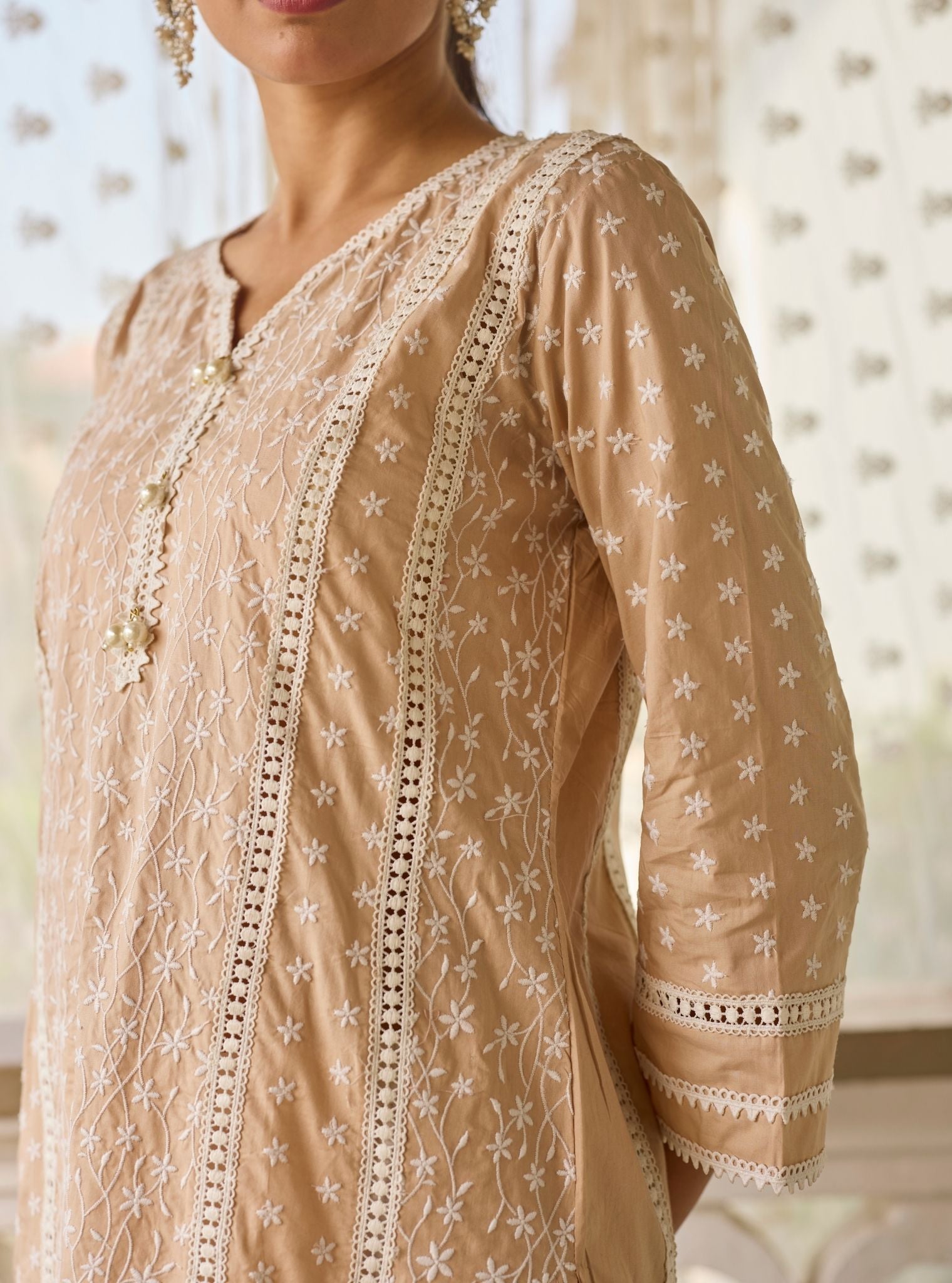 Moira Supima Cotton Beige Kurta Set