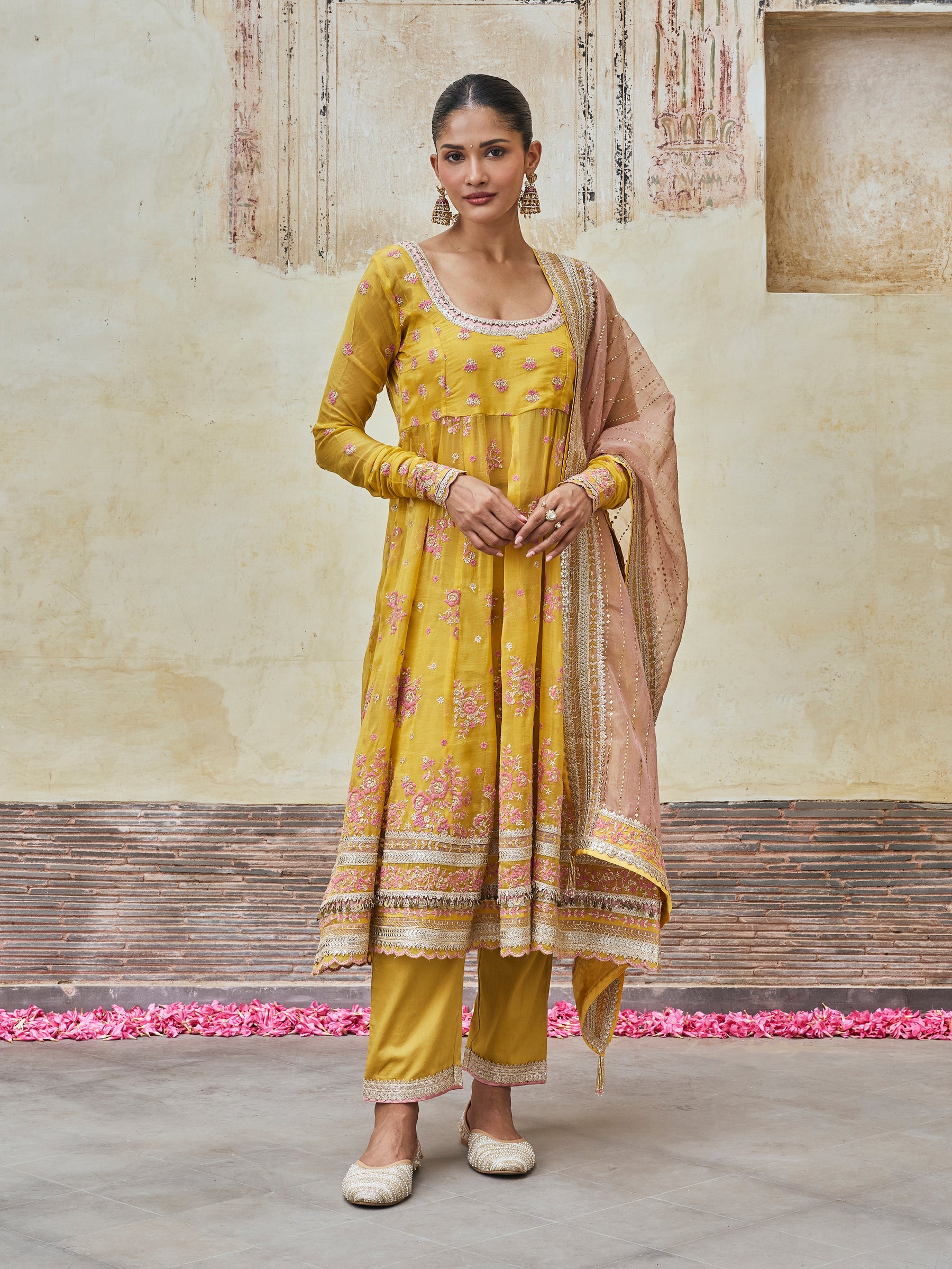 Dhwani Lurex Organza Yellow Anarkali Set
