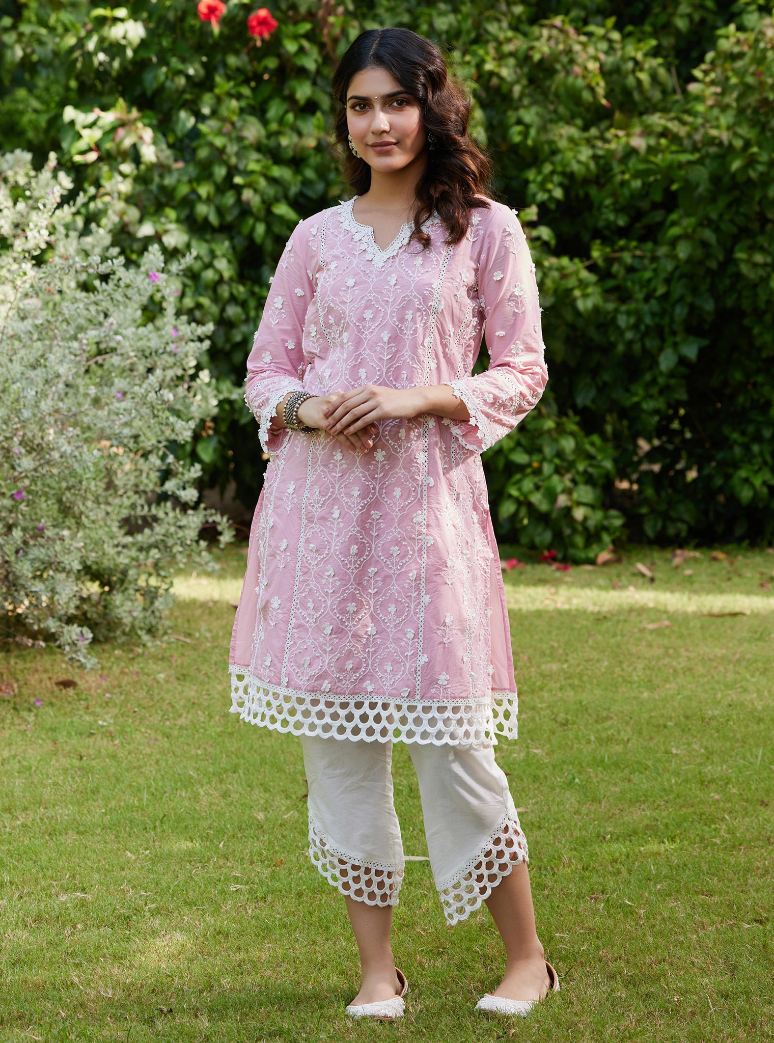 Mulmul Supima Cotton Kainat Pink Kurta