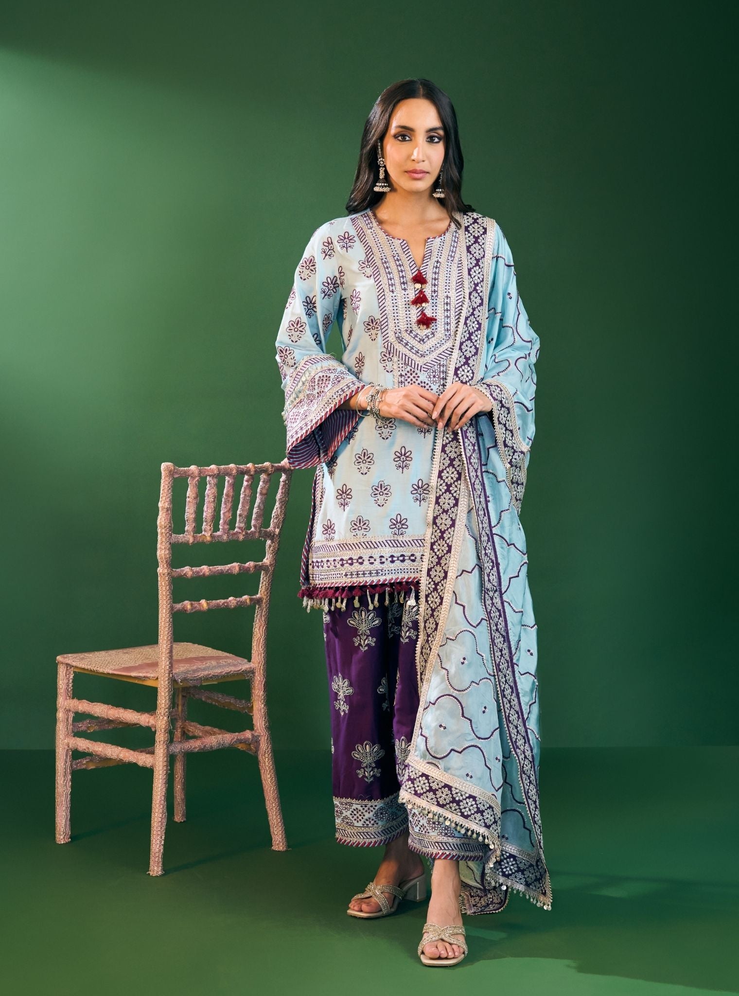 Mulmul Habotai Silk Lani Sky Blue Dupatta