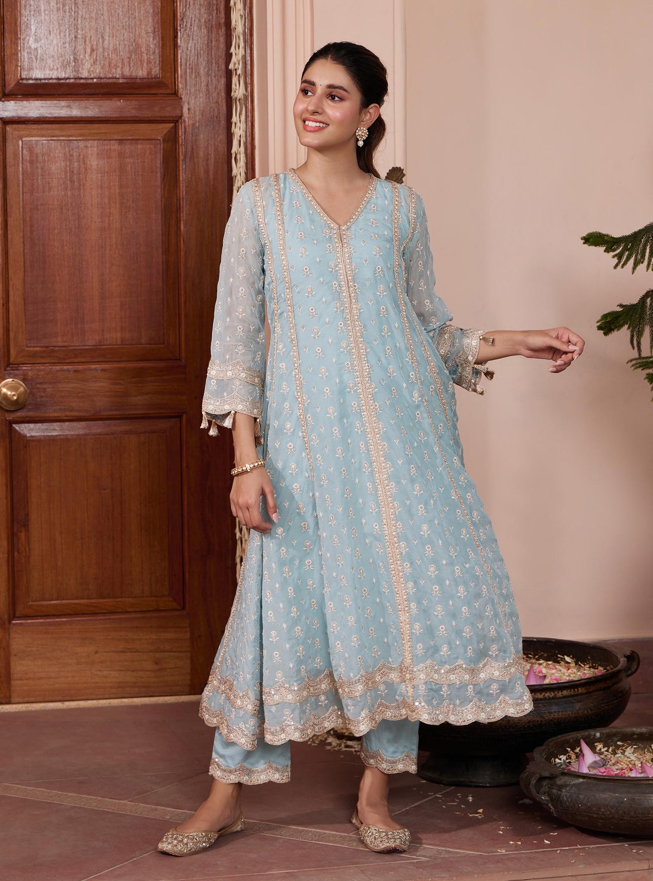 Mulmul Organza Claire Blue Kurta