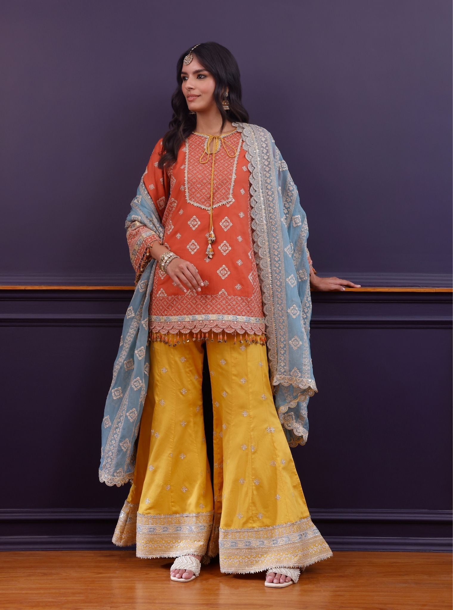 Hira Pima Satin Orange Kurta Set