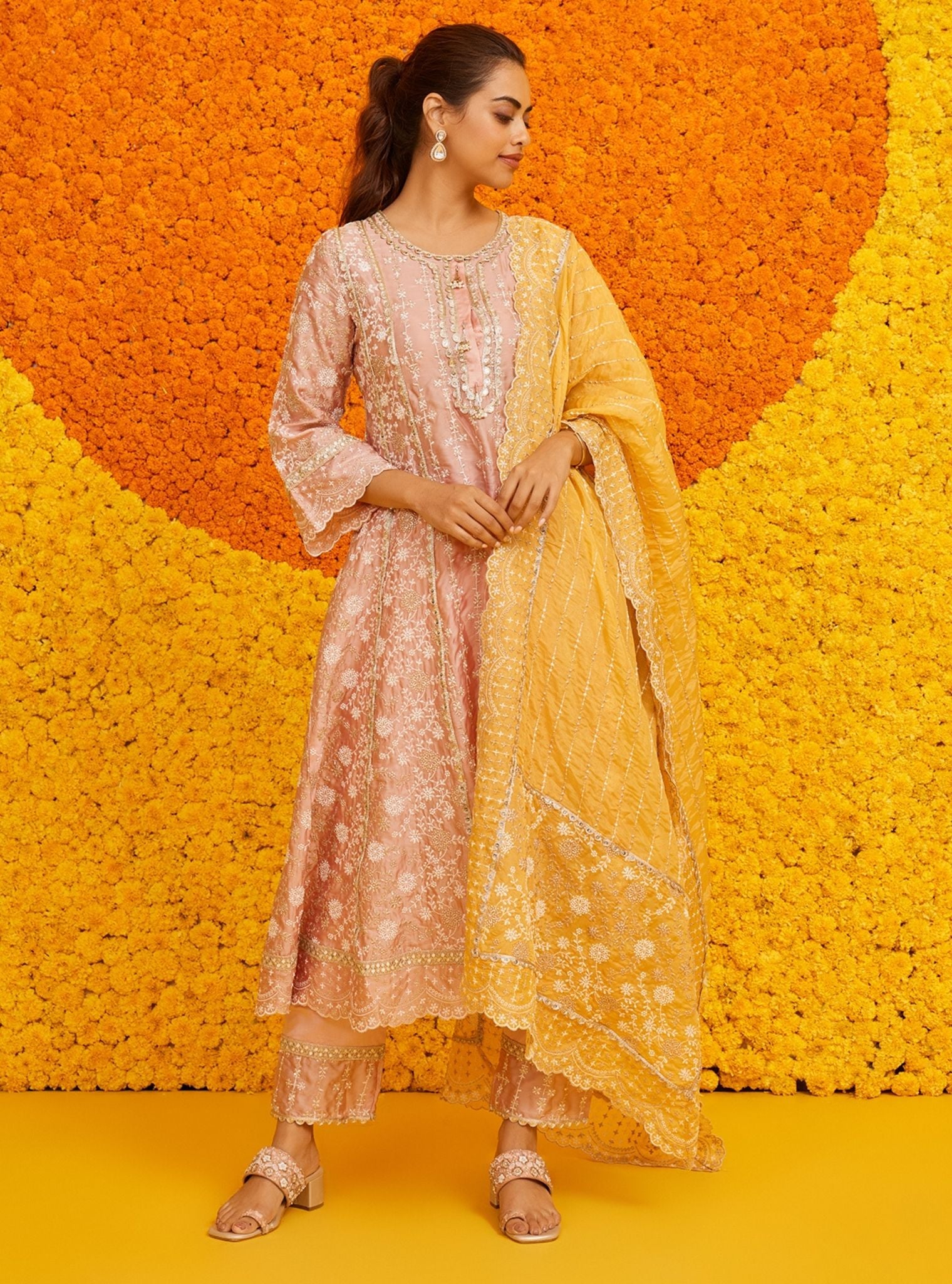 Mulmul Pima Satin Saathiya Pink Pant