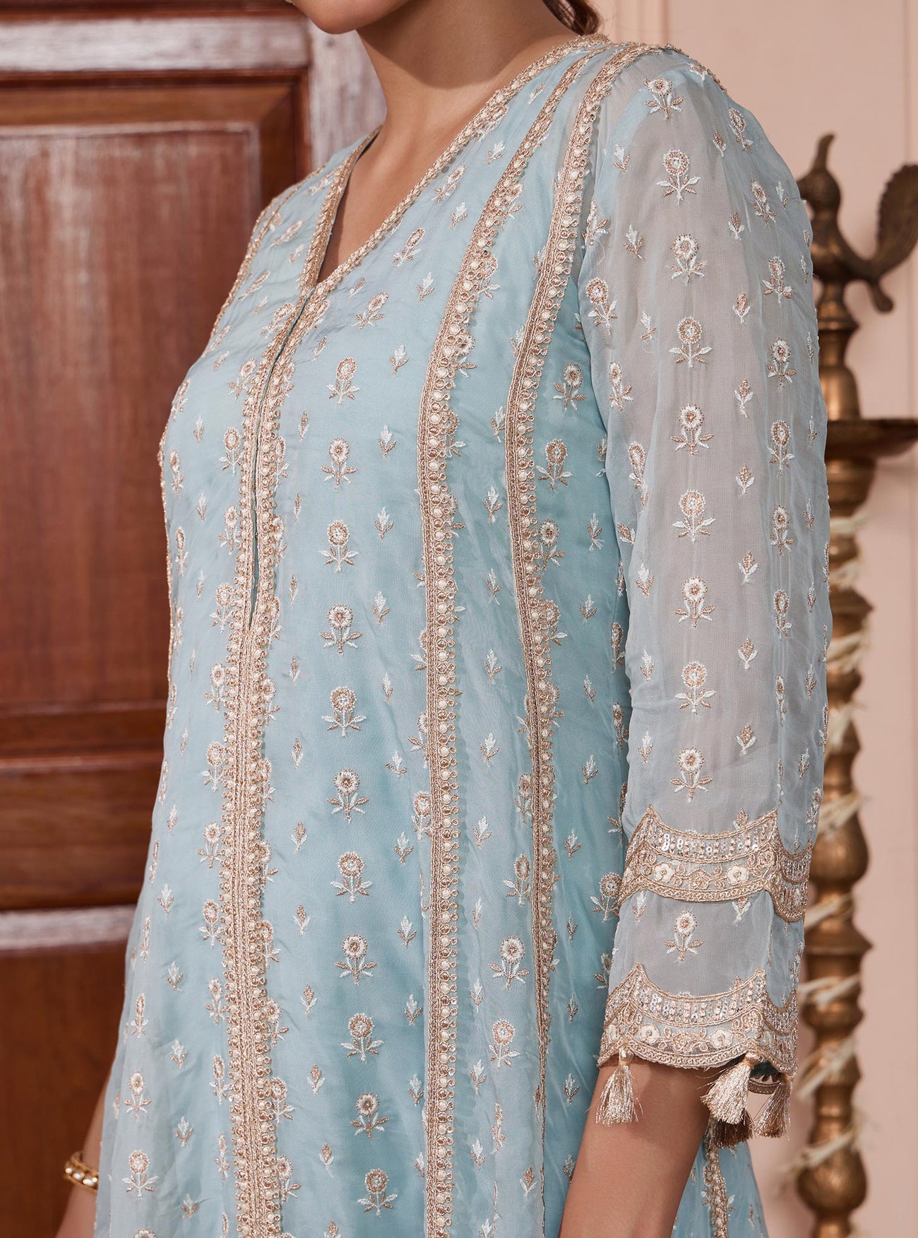 Mulmul Organza Claire Blue Kurta
