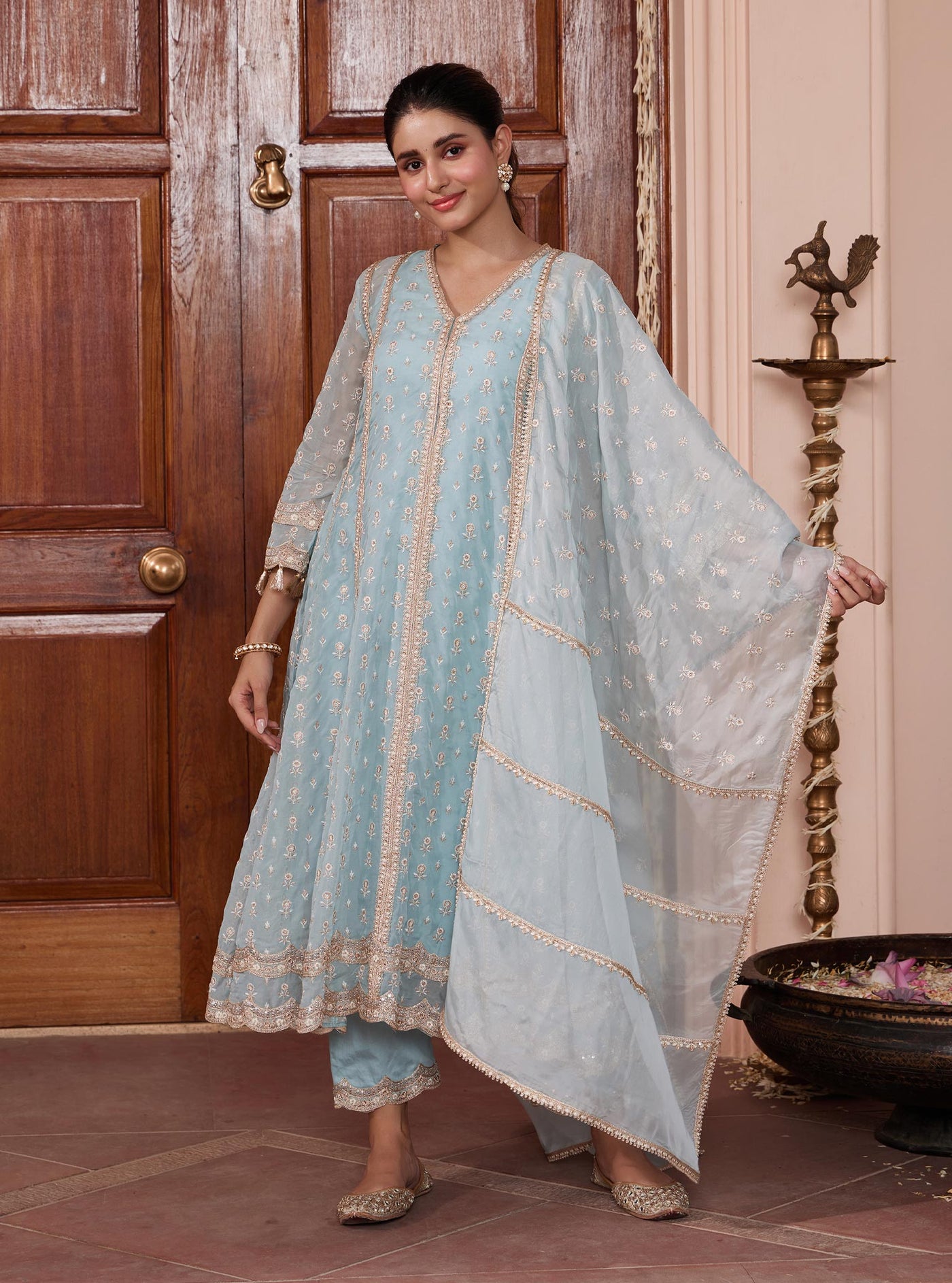 Mulmul Organza Antrim Blue Dupatta main image 1