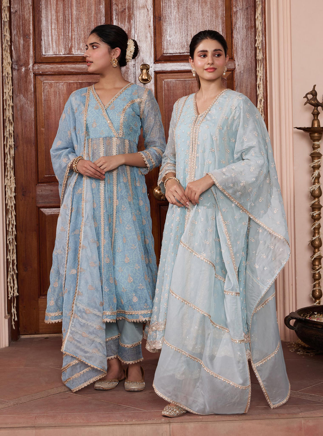 Vamsi Organza Green Anarkali Kurta Set