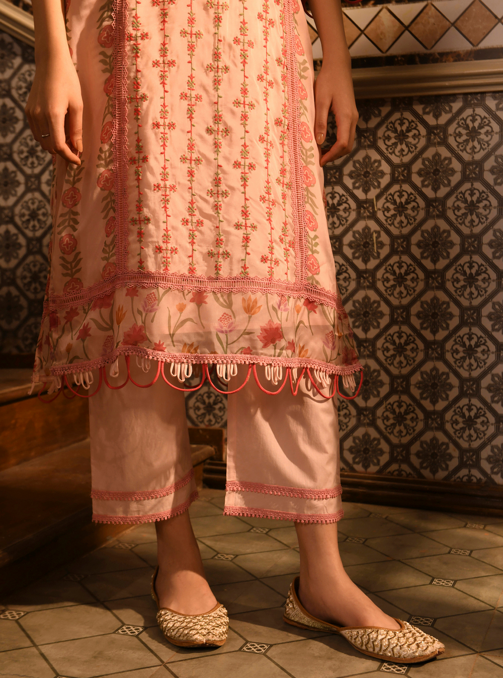 Mulmul Organza Celeste Pink Kurta
