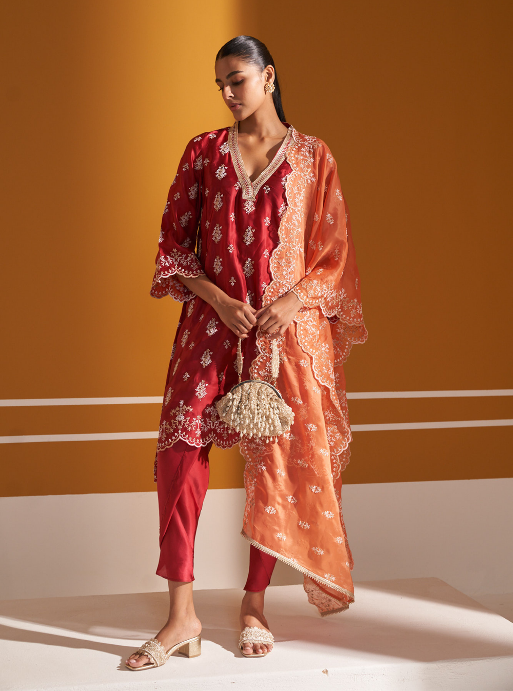 Elira Cupro Satin Red Kurta Sets