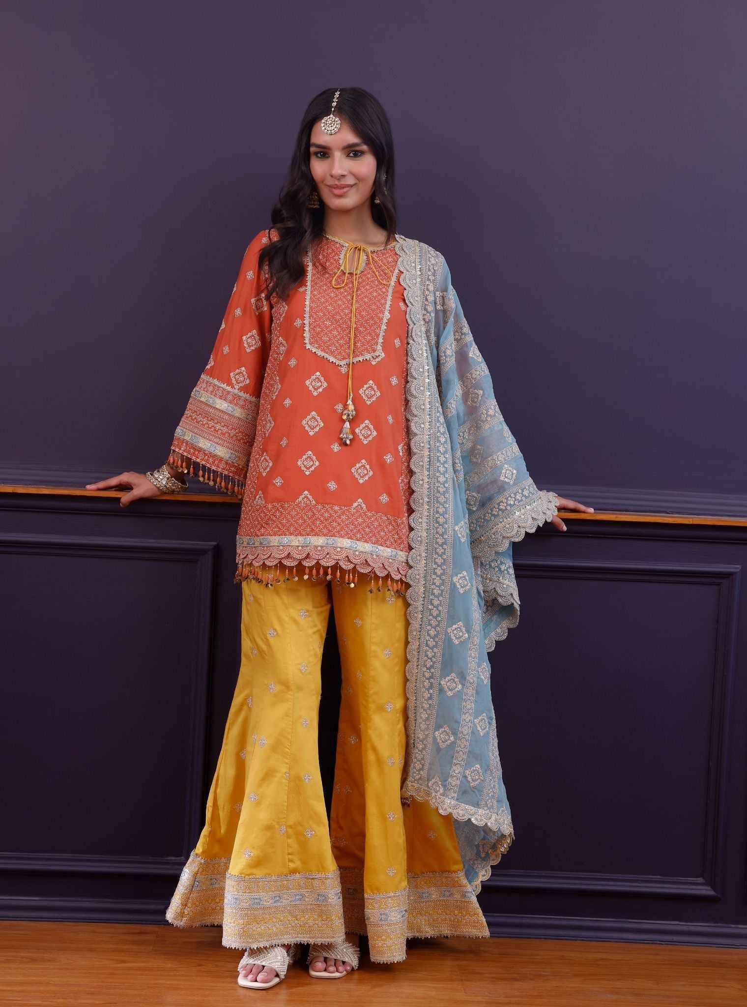 Hira Pima Satin Orange Kurta Set